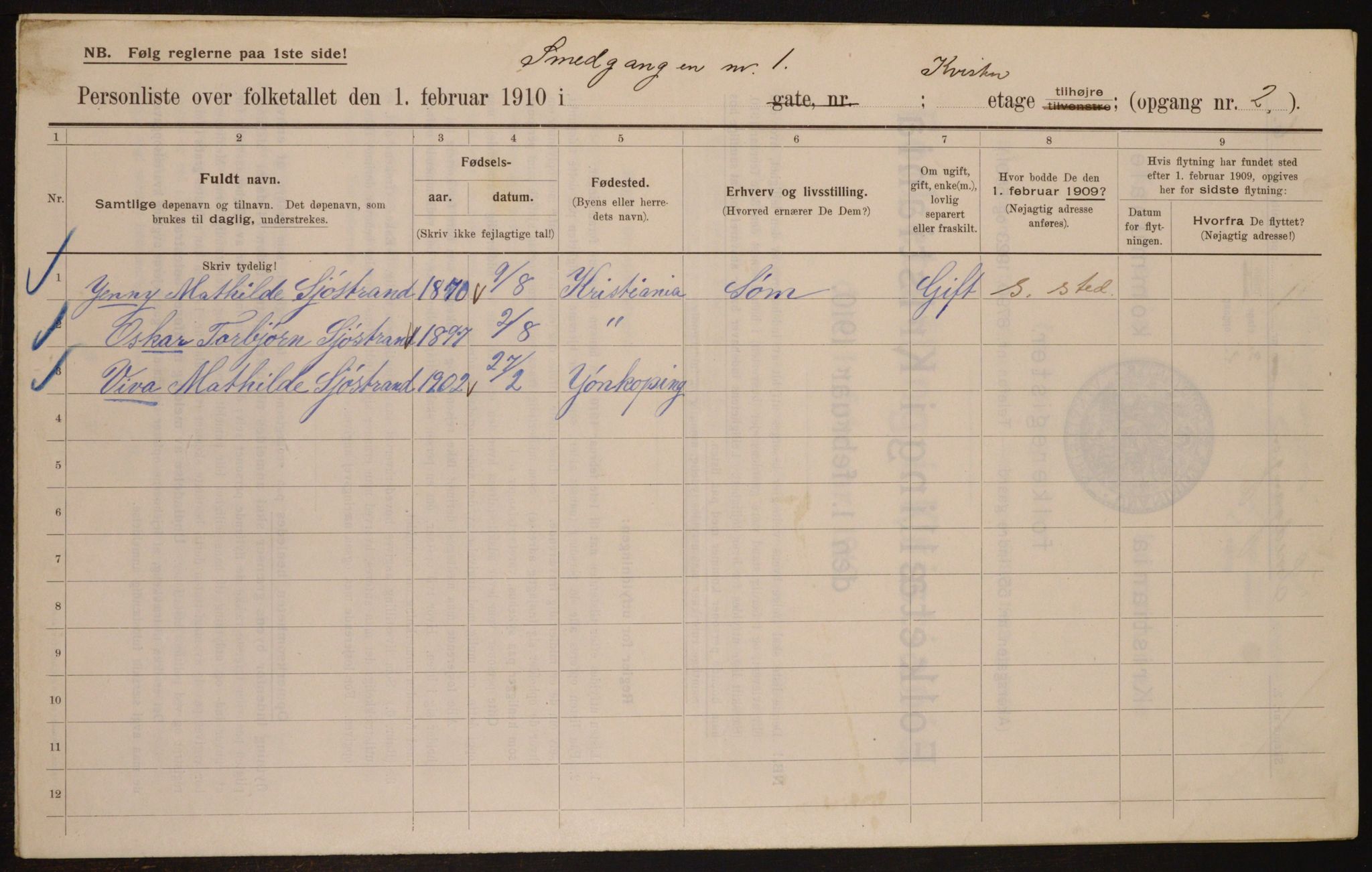 OBA, Municipal Census 1910 for Kristiania, 1910, p. 92591