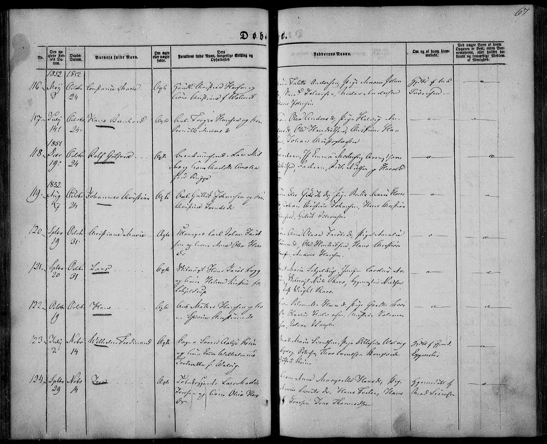 Larvik kirkebøker, SAKO/A-352/F/Fa/L0003: Parish register (official) no. I 3, 1848-1856, p. 67