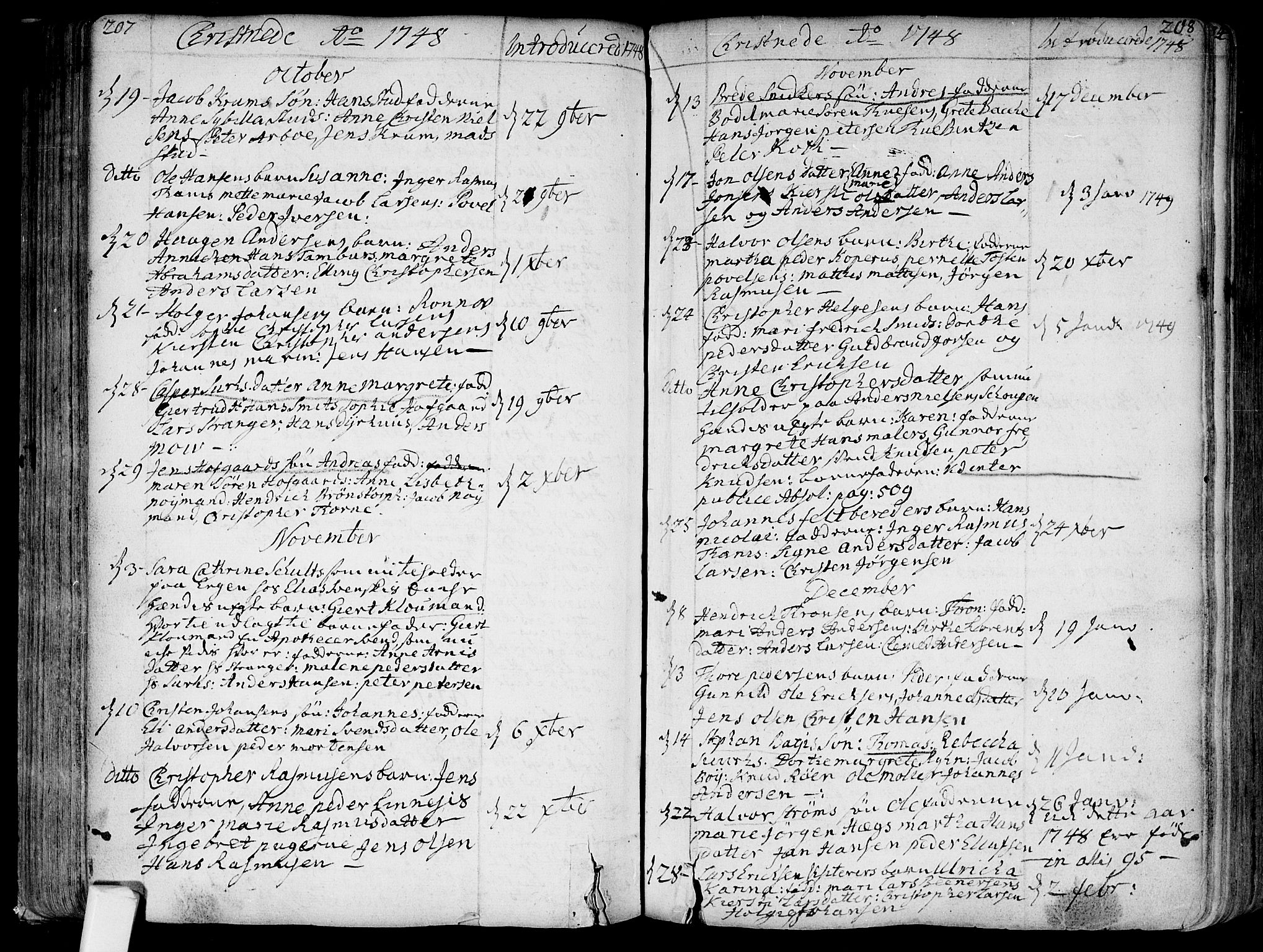 Bragernes kirkebøker, SAKO/A-6/F/Fa/L0004: Parish register (official) no. I 4, 1734-1759, p. 207-208