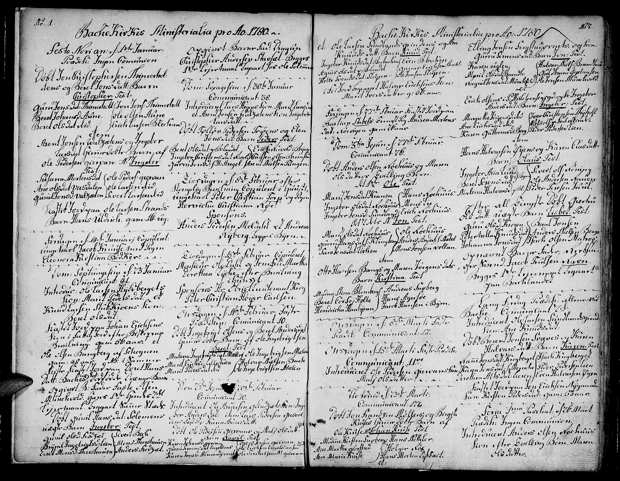Ministerialprotokoller, klokkerbøker og fødselsregistre - Sør-Trøndelag, SAT/A-1456/604/L0180: Parish register (official) no. 604A01, 1780-1797, p. 1-2