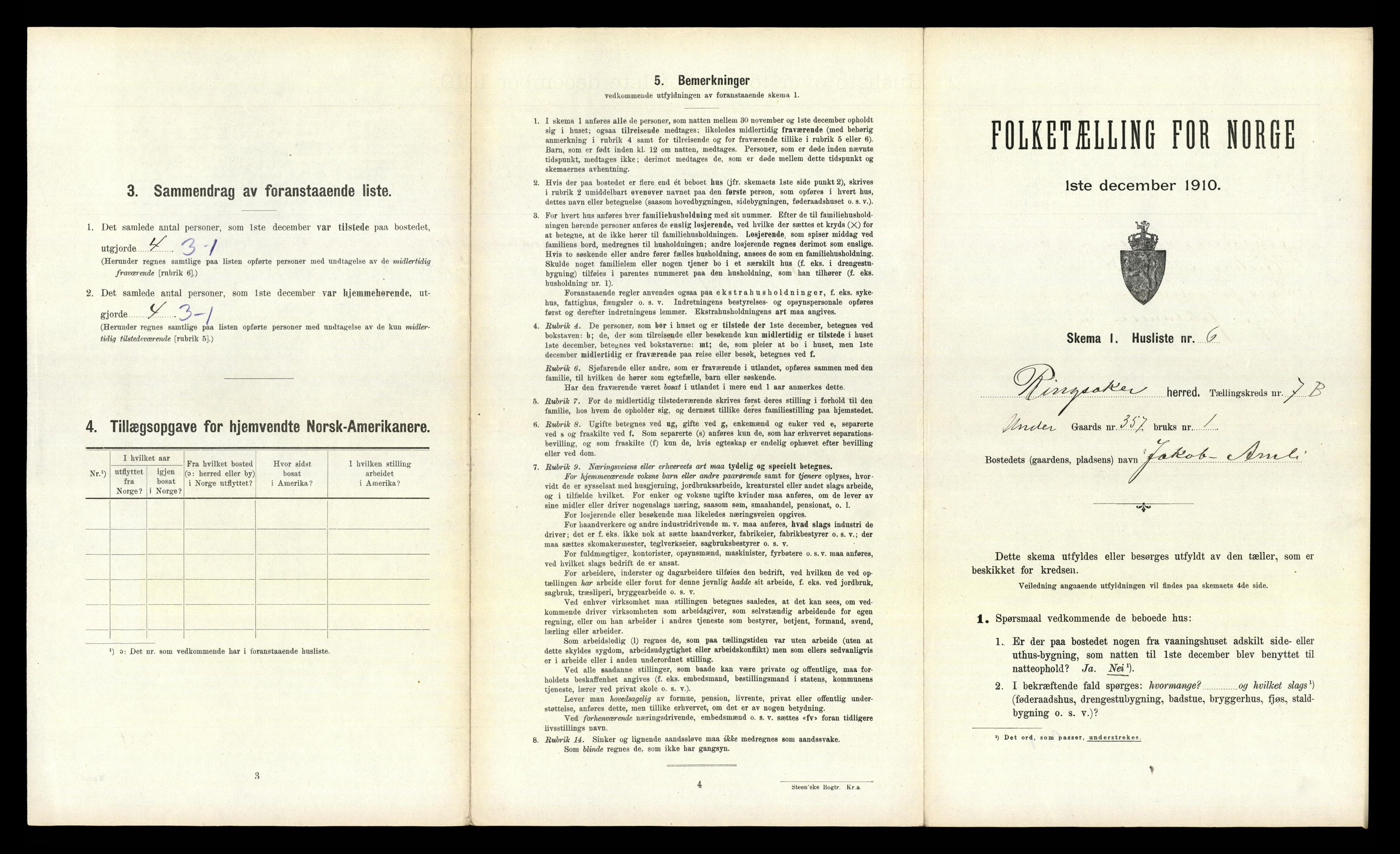 RA, 1910 census for Ringsaker, 1910, p. 1101