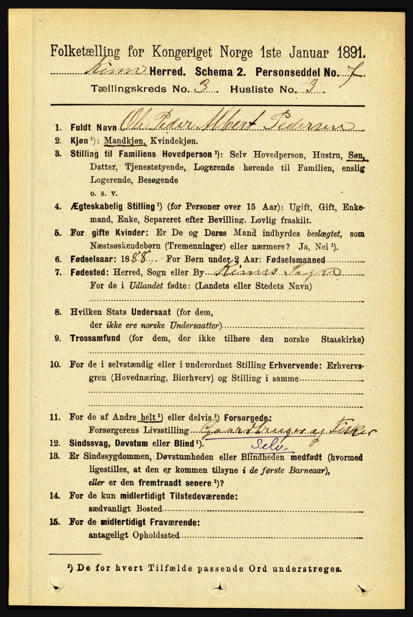 RA, 1891 census for 1437 Kinn, 1891, p. 962