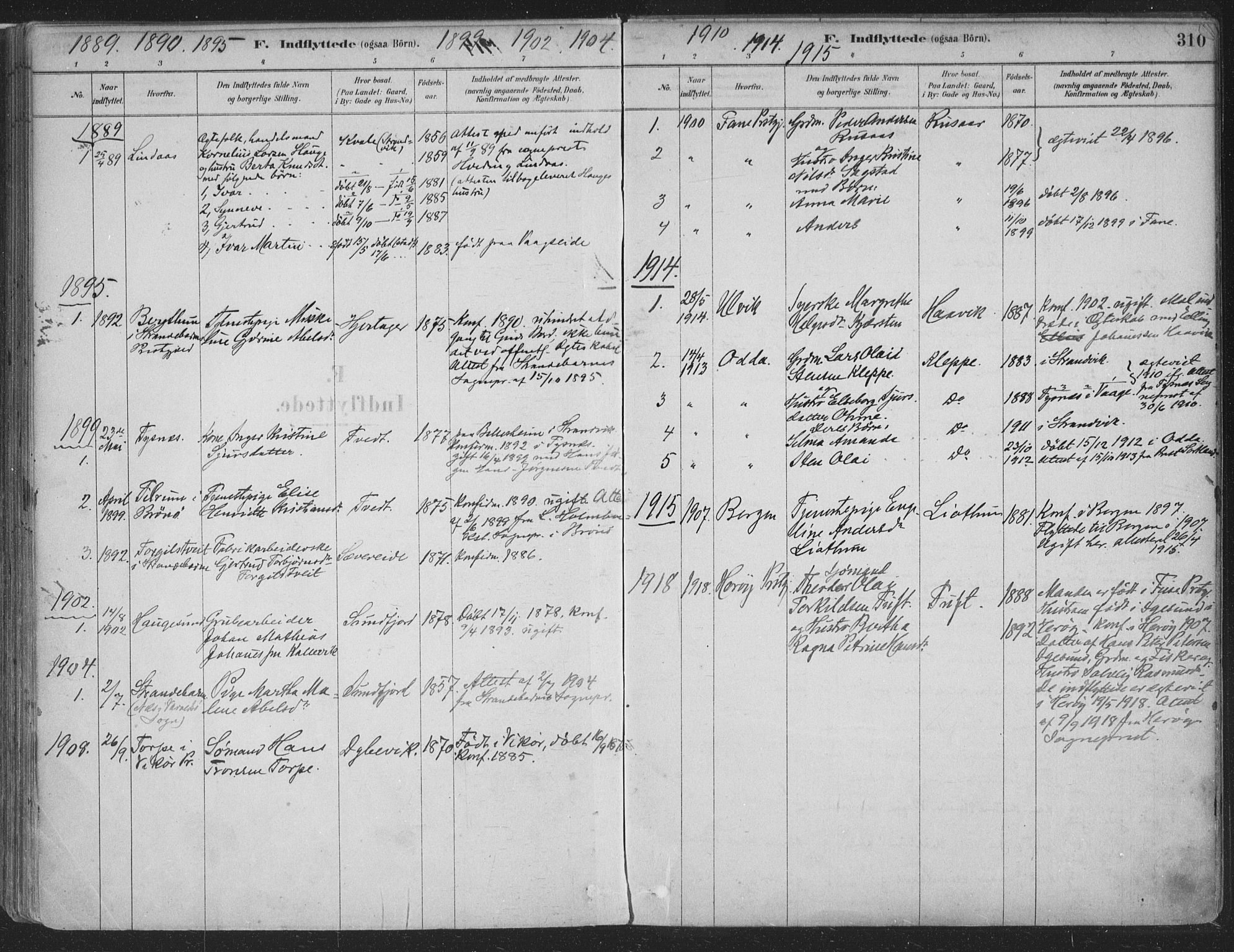 Fusa sokneprestembete, AV/SAB-A-75401/H/Haa: Parish register (official) no. D 1, 1880-1938, p. 310