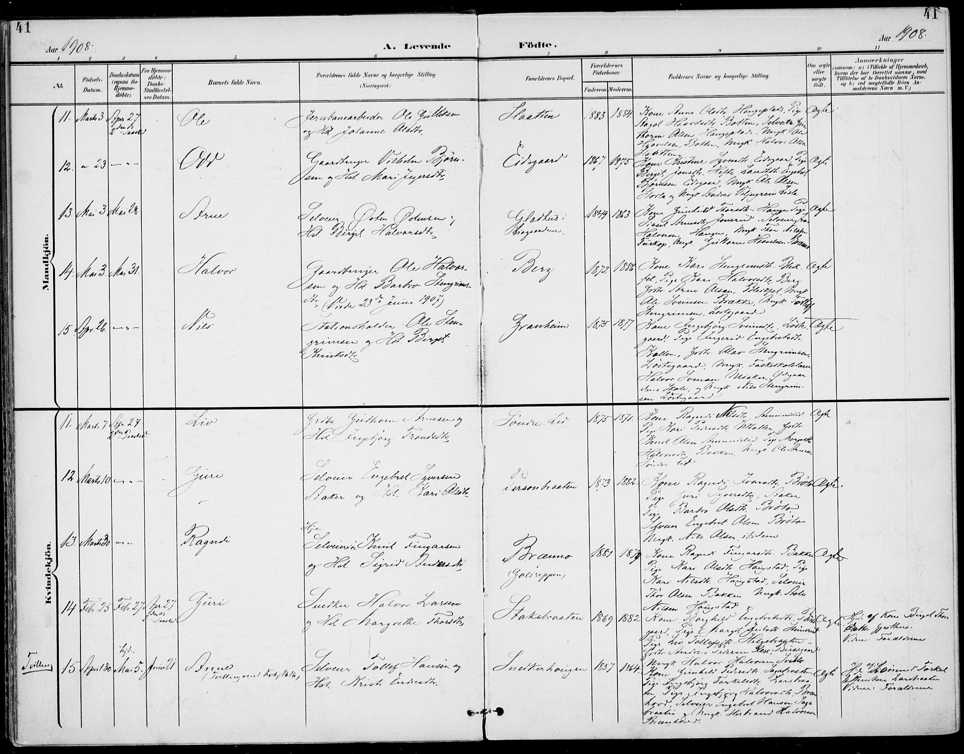 Gol kirkebøker, AV/SAKO-A-226/F/Fa/L0006: Parish register (official) no. I 6, 1901-1918, p. 41