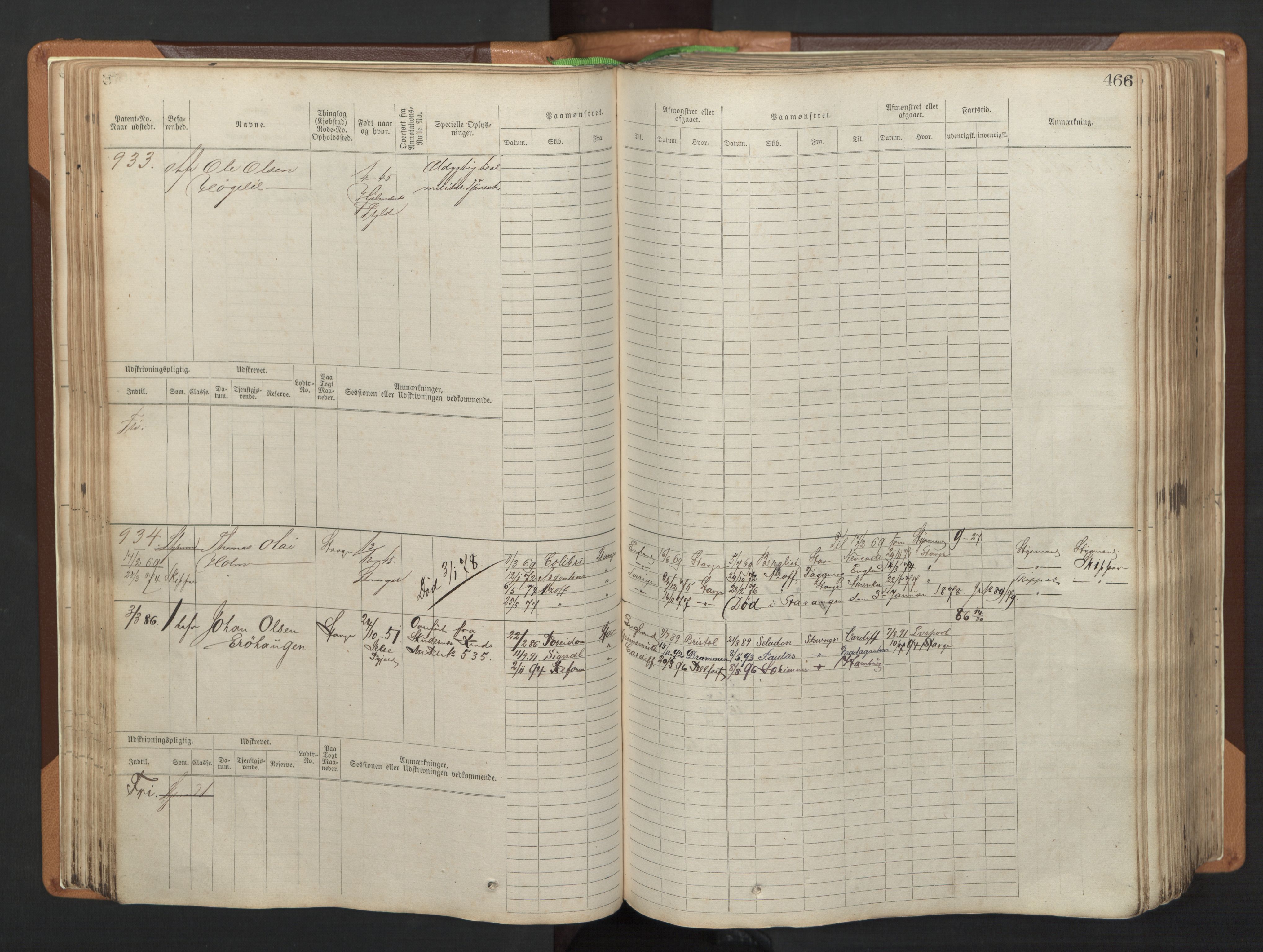 Stavanger sjømannskontor, AV/SAST-A-102006/F/Fb/Fbb/L0005: Sjøfartshovedrulle, patentnr. 793-1606 (del 2), 1869-1880, p. 76