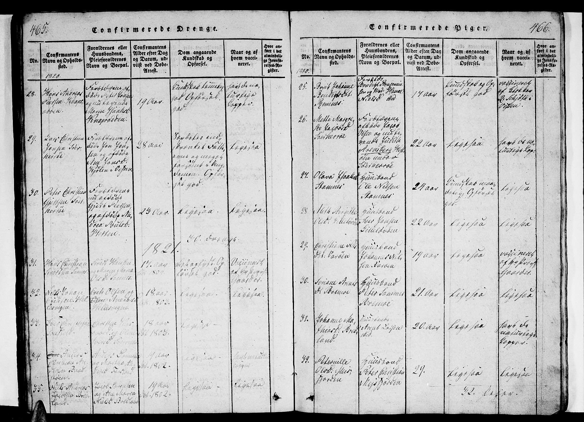 Ministerialprotokoller, klokkerbøker og fødselsregistre - Nordland, AV/SAT-A-1459/834/L0510: Parish register (copy) no. 834C01, 1820-1847, p. 465-466