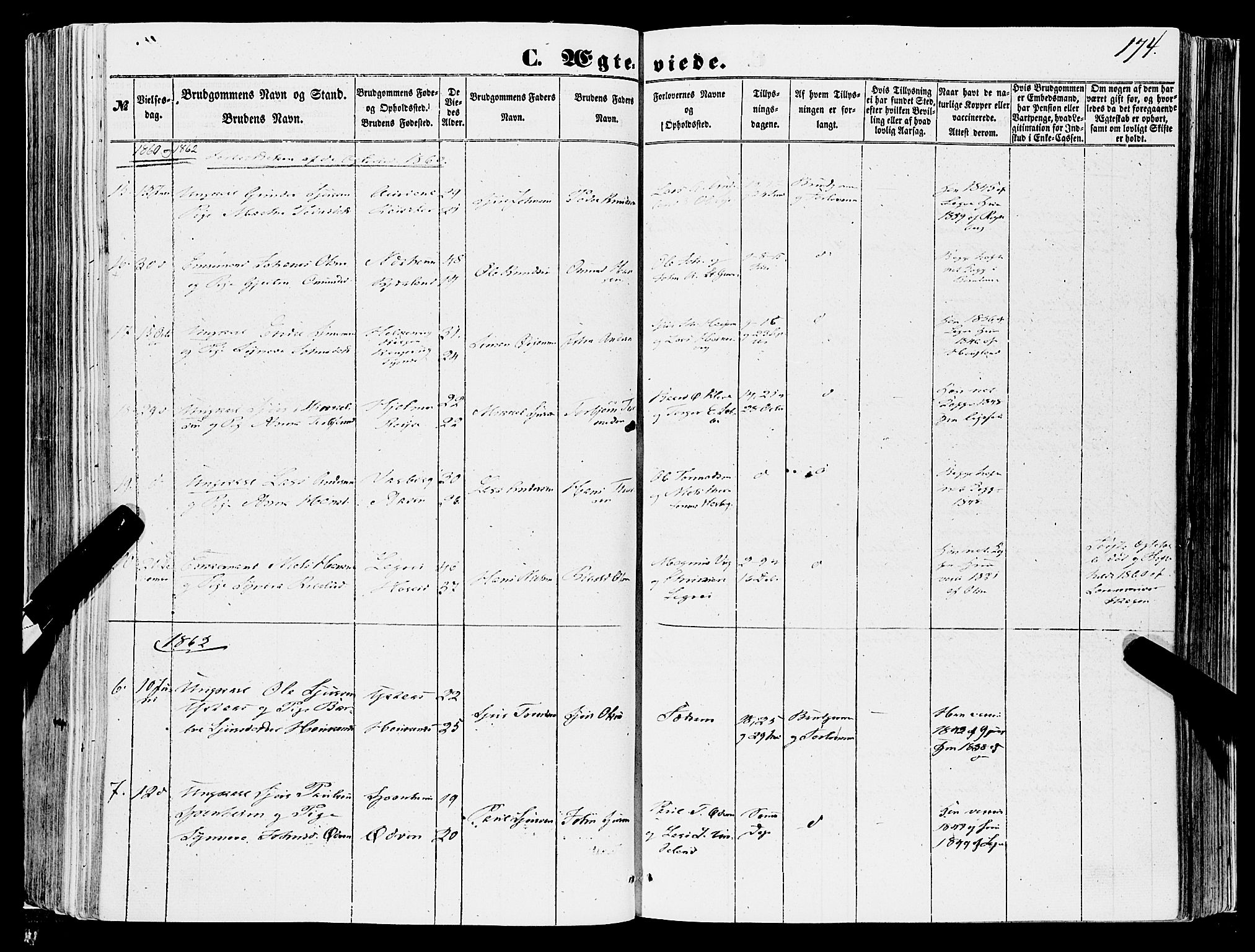 Ulvik sokneprestembete, SAB/A-78801/H/Haa: Parish register (official) no. A 13, 1853-1863, p. 174