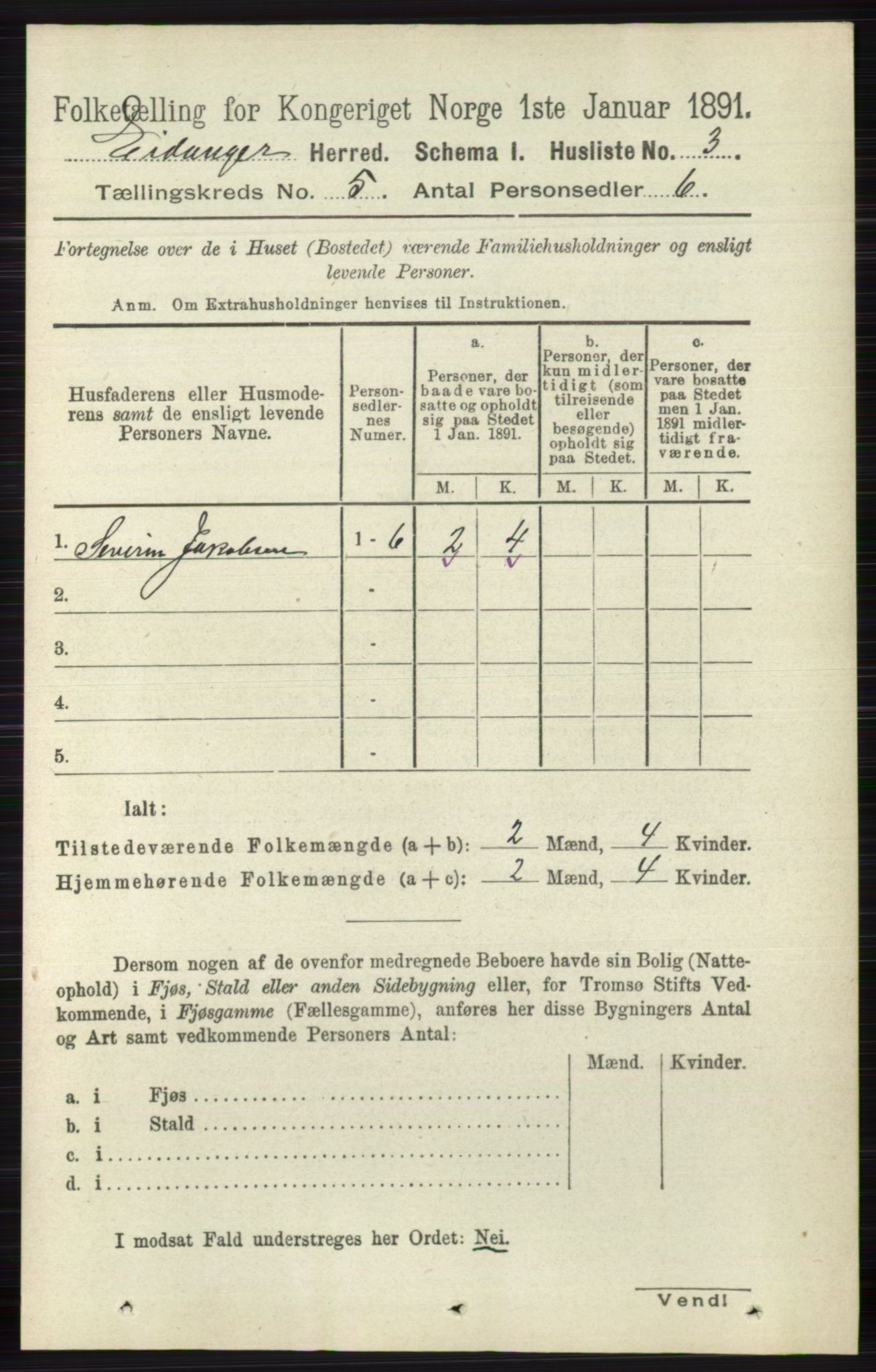 RA, 1891 census for 0813 Eidanger, 1891, p. 2232