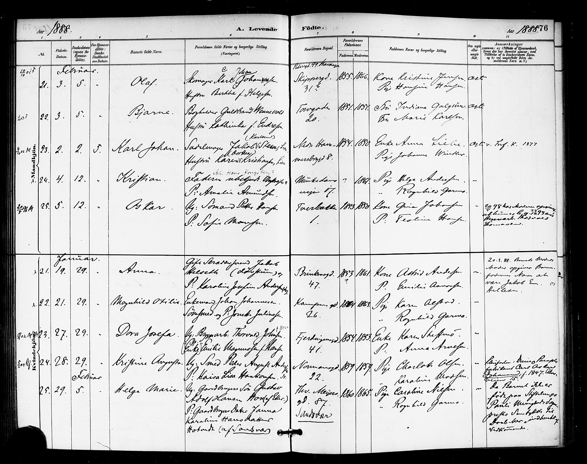 Rikshospitalet prestekontor Kirkebøker, SAO/A-10309b/F/L0007: Parish register (official) no. 7, 1885-1890, p. 76