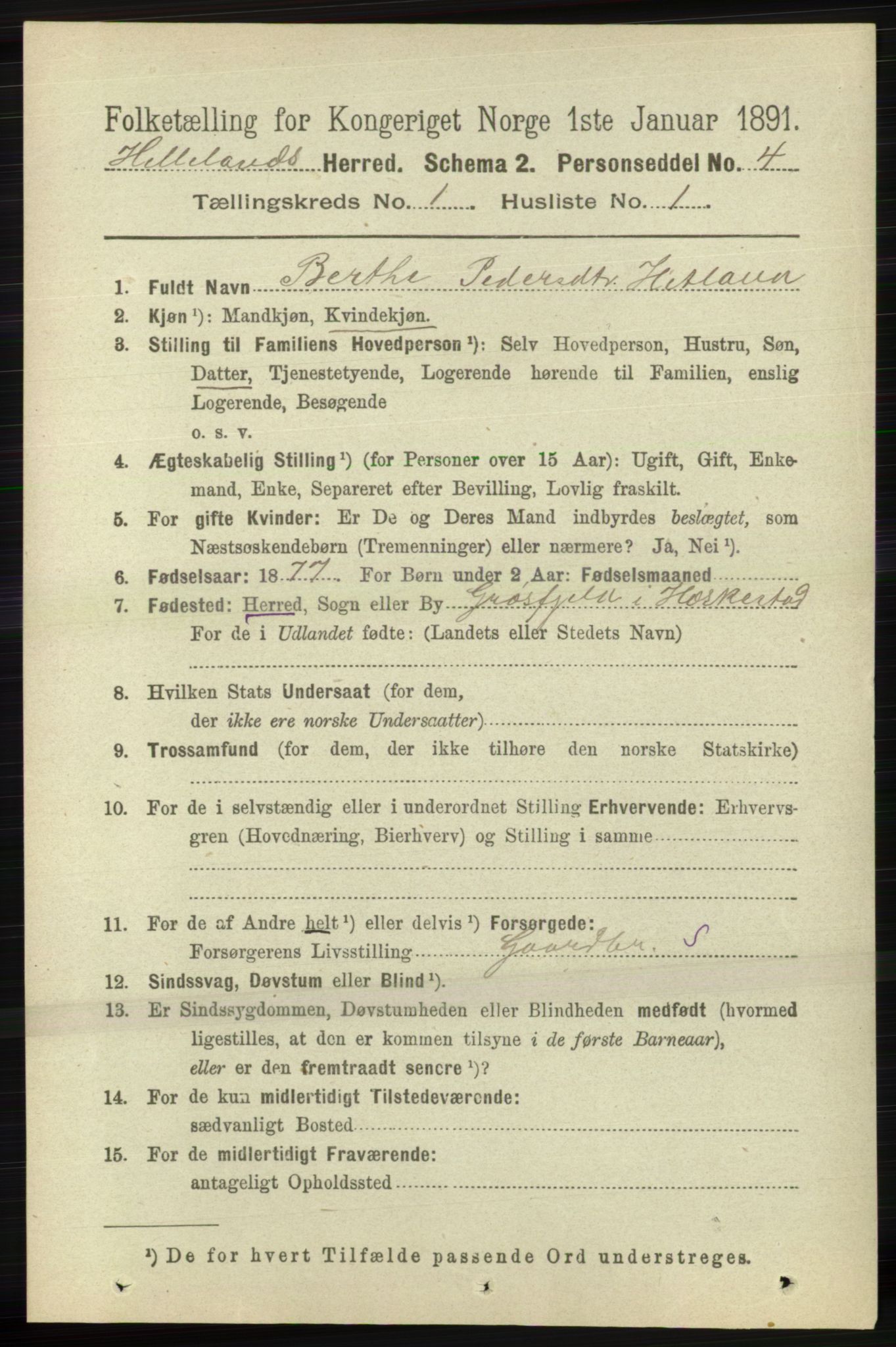 RA, 1891 census for 1115 Helleland, 1891, p. 70