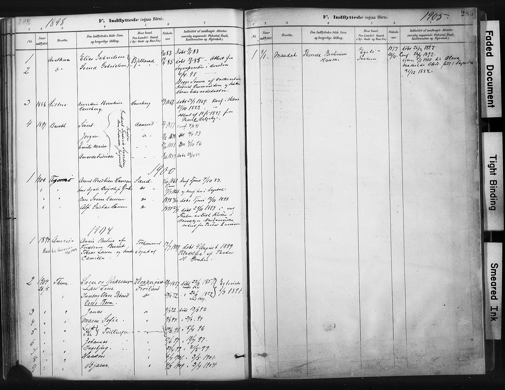 Sokndal sokneprestkontor, SAST/A-101808: Parish register (official) no. A 11.2, 1887-1905, p. 285