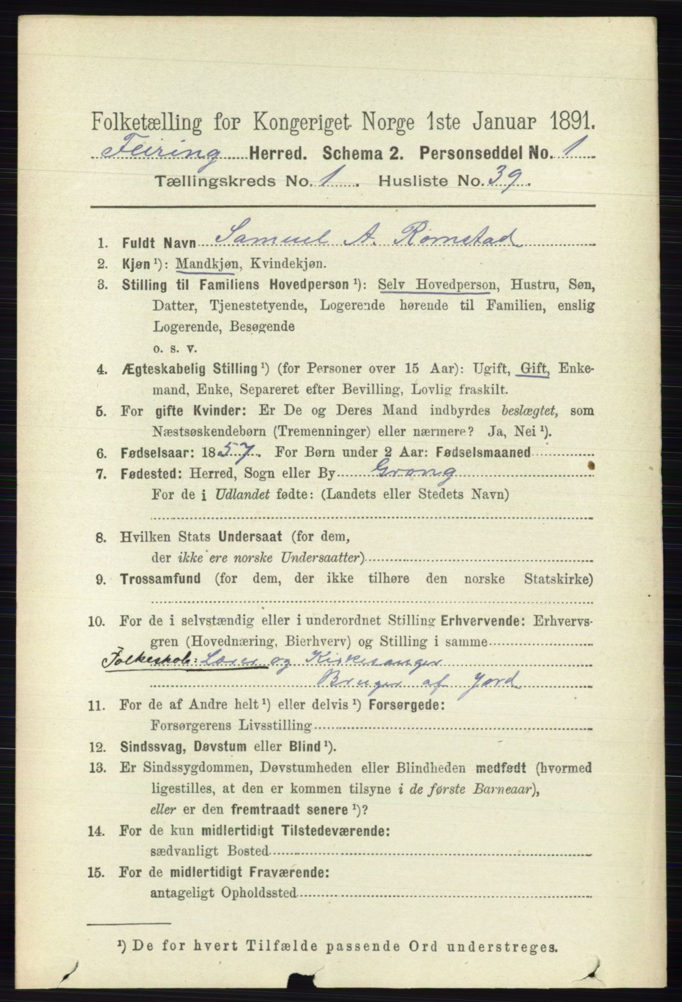 RA, 1891 census for 0240 Feiring, 1891, p. 320