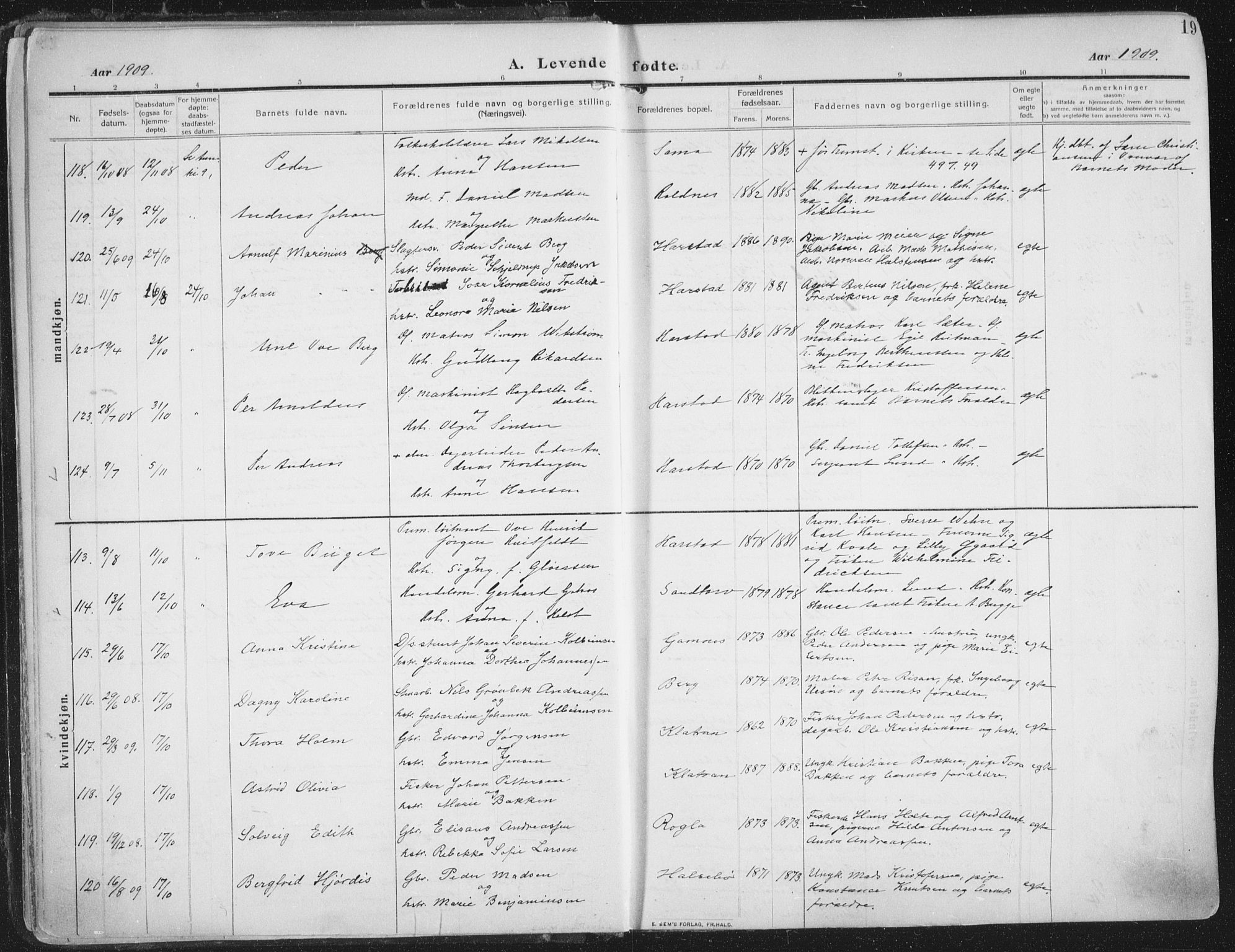 Trondenes sokneprestkontor, SATØ/S-1319/H/Ha/L0018kirke: Parish register (official) no. 18, 1909-1918, p. 19