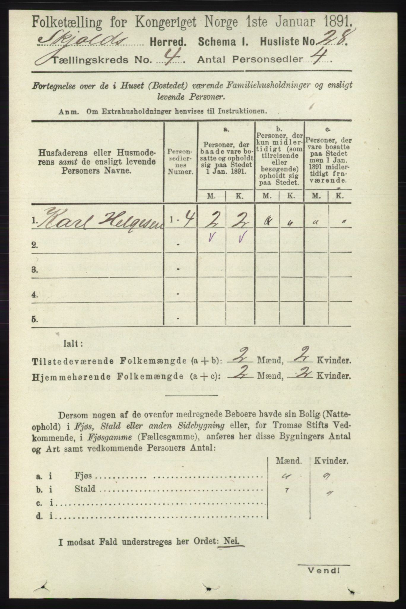 RA, 1891 census for 1154 Skjold, 1891, p. 538