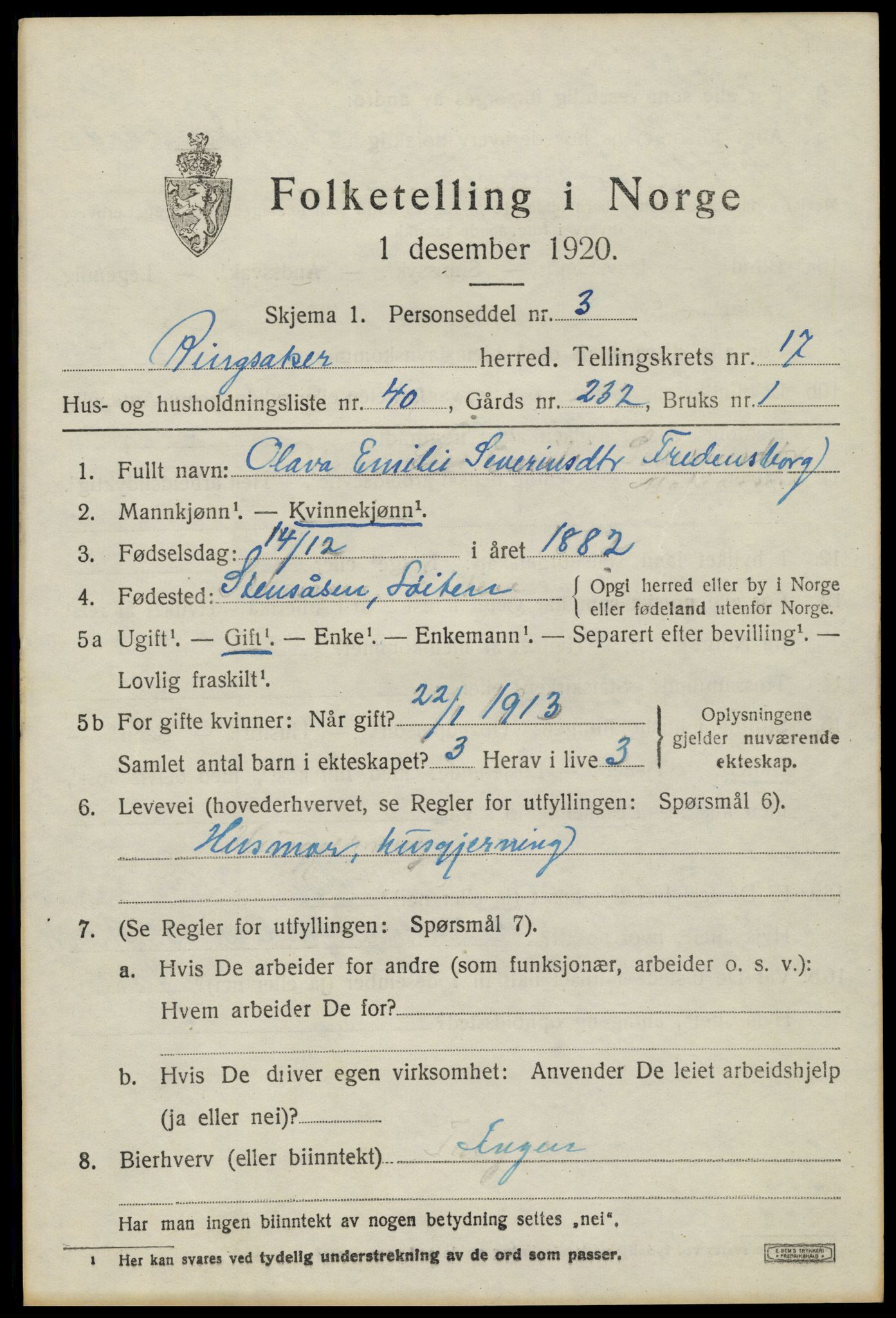 SAH, 1920 census for Ringsaker, 1920, p. 24128