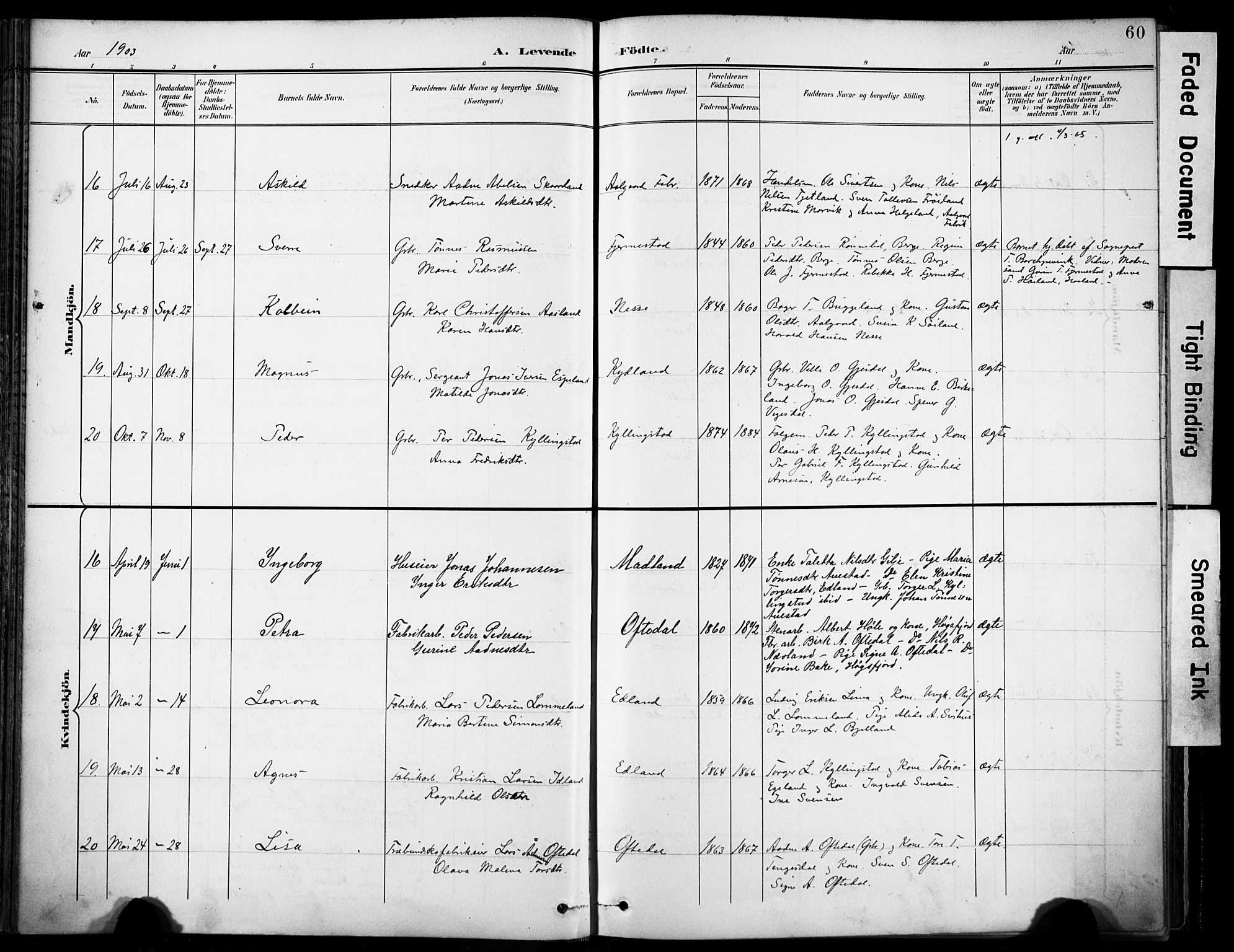 Lye sokneprestkontor, SAST/A-101794/001/30BA/L0012: Parish register (official) no. A 11, 1896-1909, p. 60