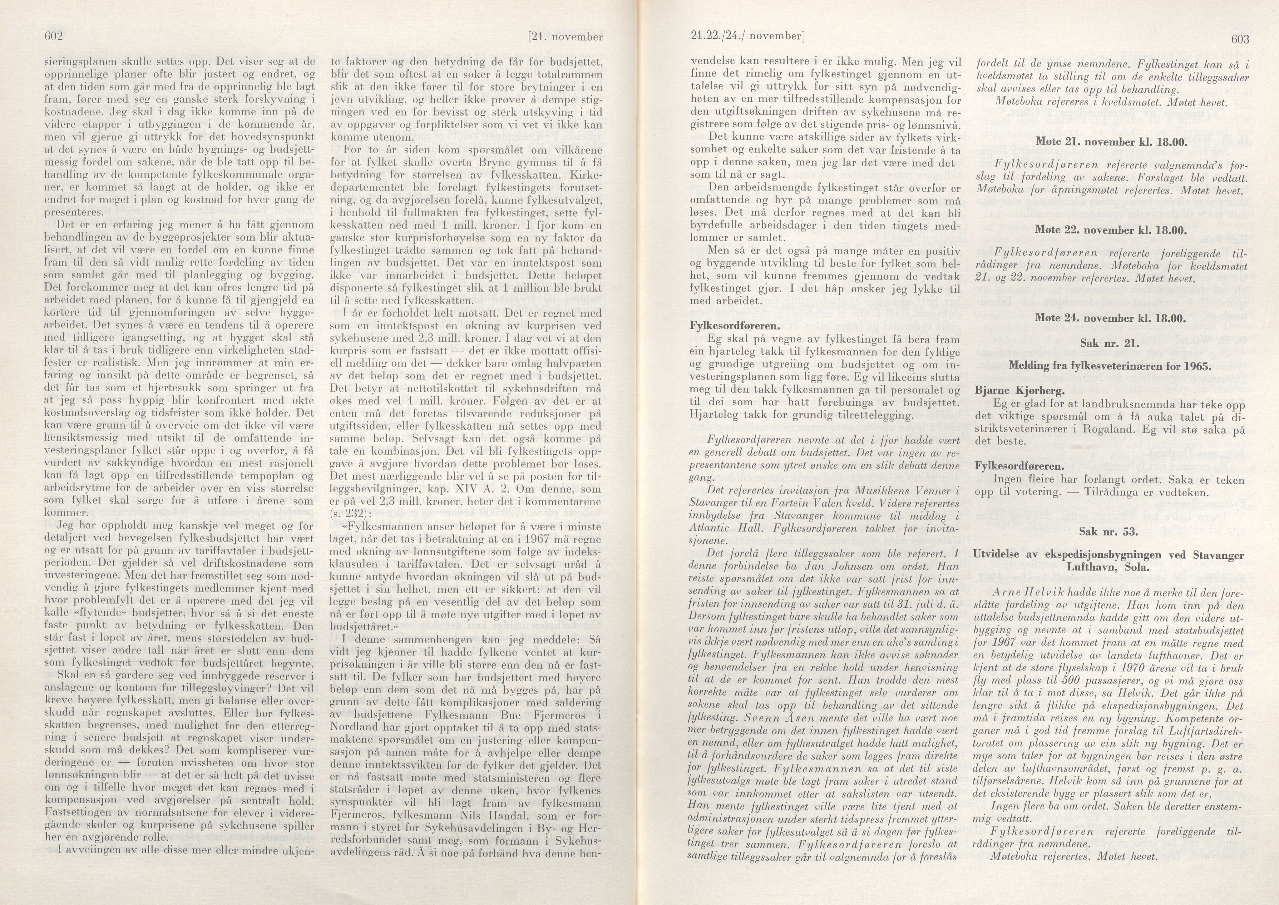 Rogaland fylkeskommune - Fylkesrådmannen , IKAR/A-900/A/Aa/Aaa/L0086: Møtebok , 1966, p. 602-603