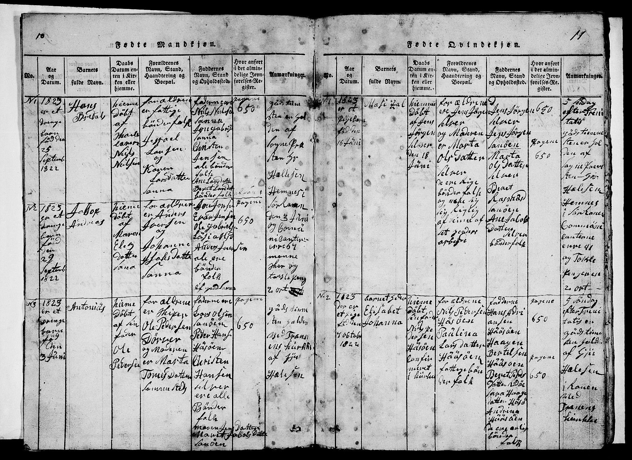 Ministerialprotokoller, klokkerbøker og fødselsregistre - Nordland, SAT/A-1459/840/L0581: Parish register (copy) no. 840C01, 1820-1873, p. 10-11