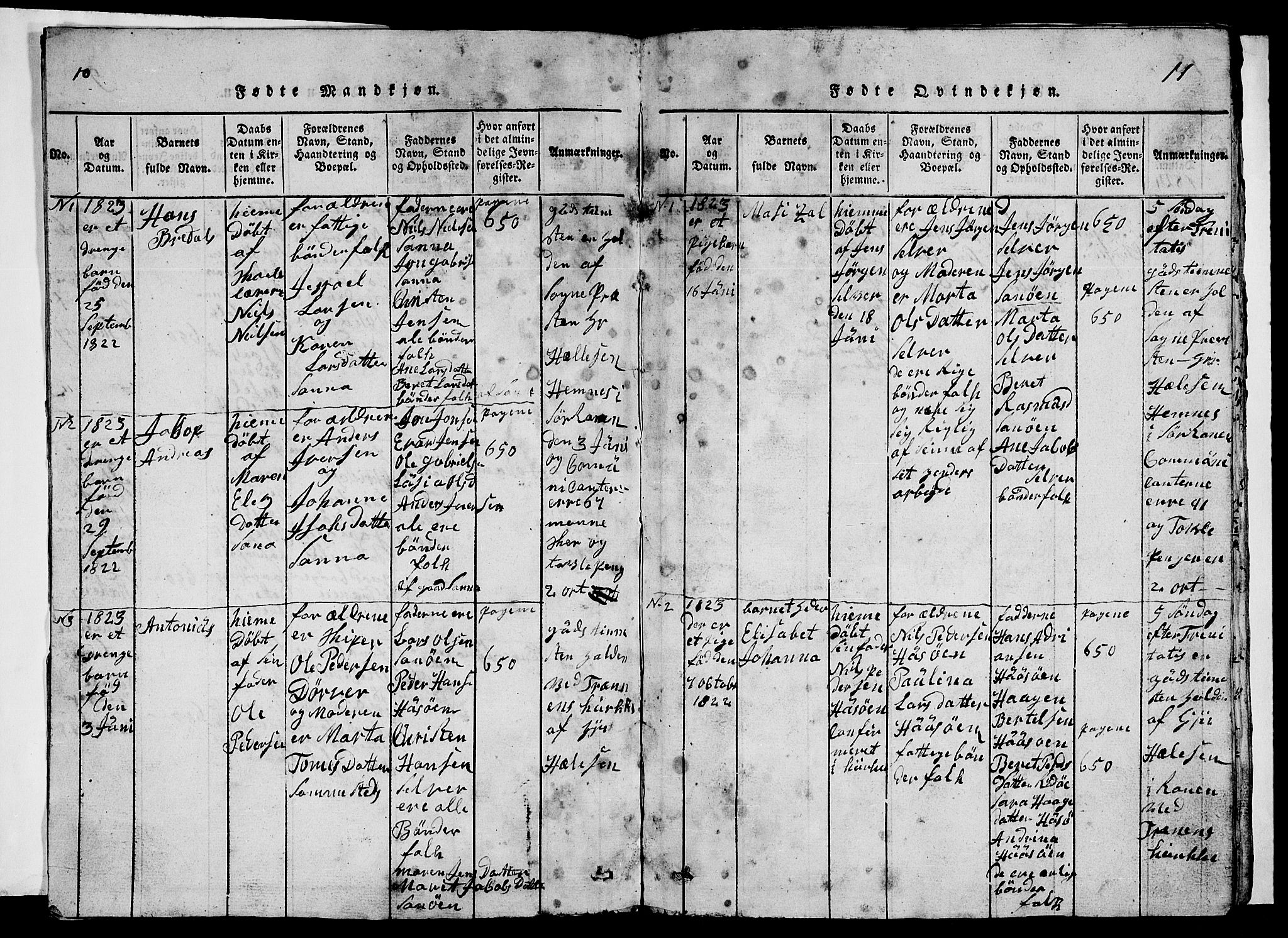 Ministerialprotokoller, klokkerbøker og fødselsregistre - Nordland, AV/SAT-A-1459/840/L0581: Parish register (copy) no. 840C01, 1820-1873, p. 10-11