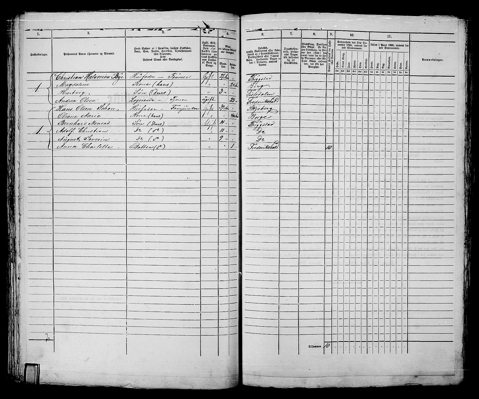 RA, 1865 census for Fredrikshald, 1865, p. 957