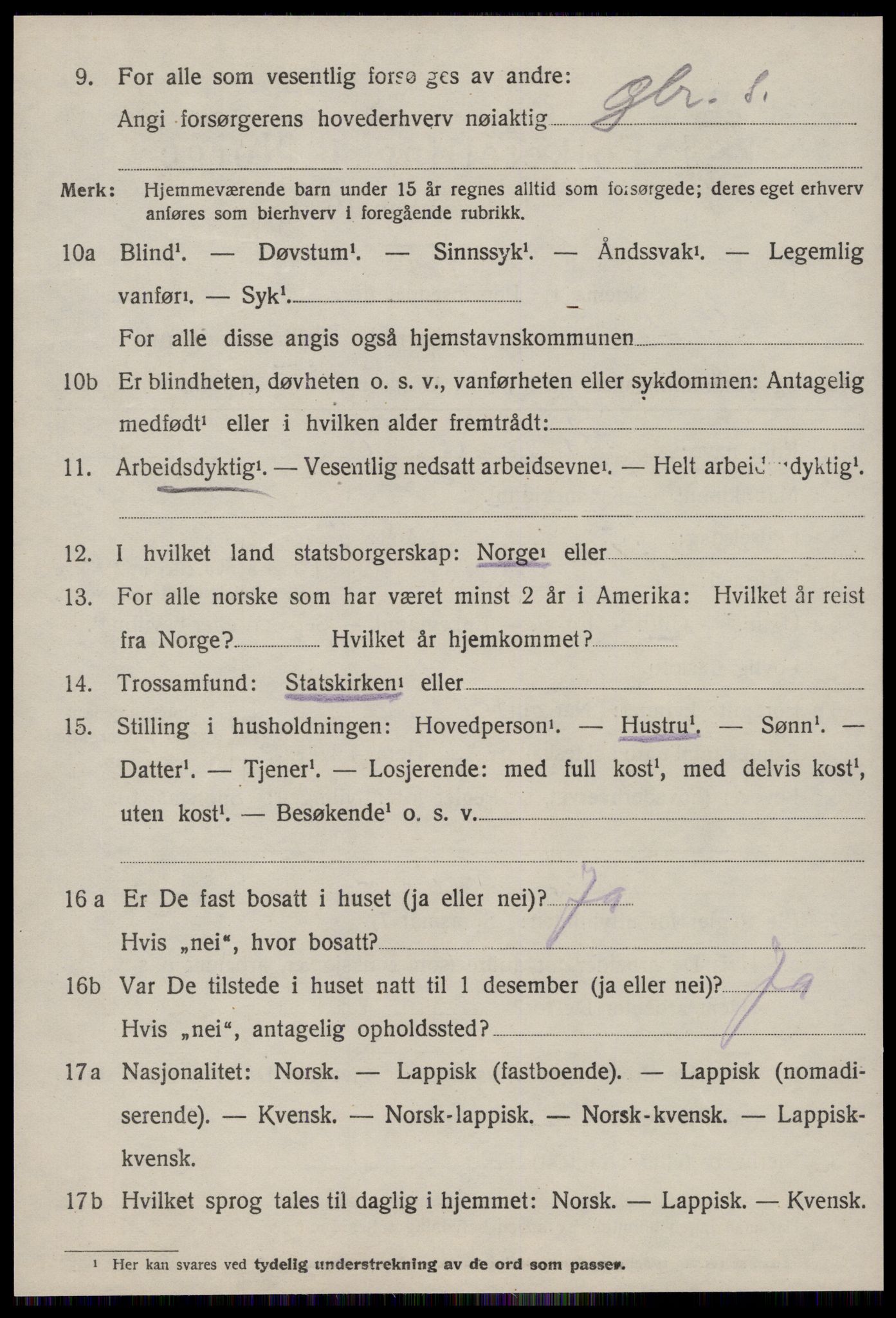 SAT, 1920 census for Agdenes, 1920, p. 2898