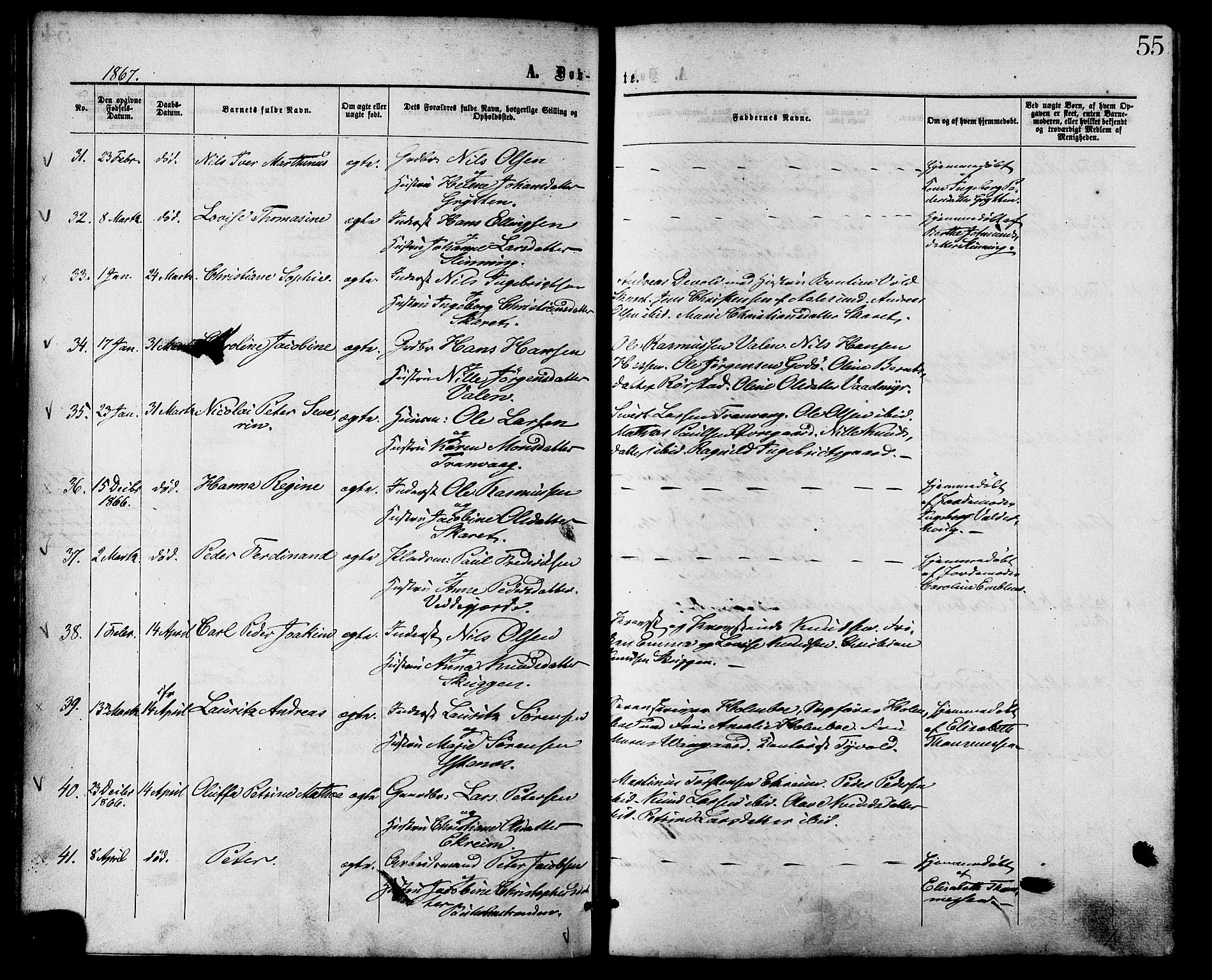 Ministerialprotokoller, klokkerbøker og fødselsregistre - Møre og Romsdal, AV/SAT-A-1454/528/L0399: Parish register (official) no. 528A10, 1864-1879, p. 55