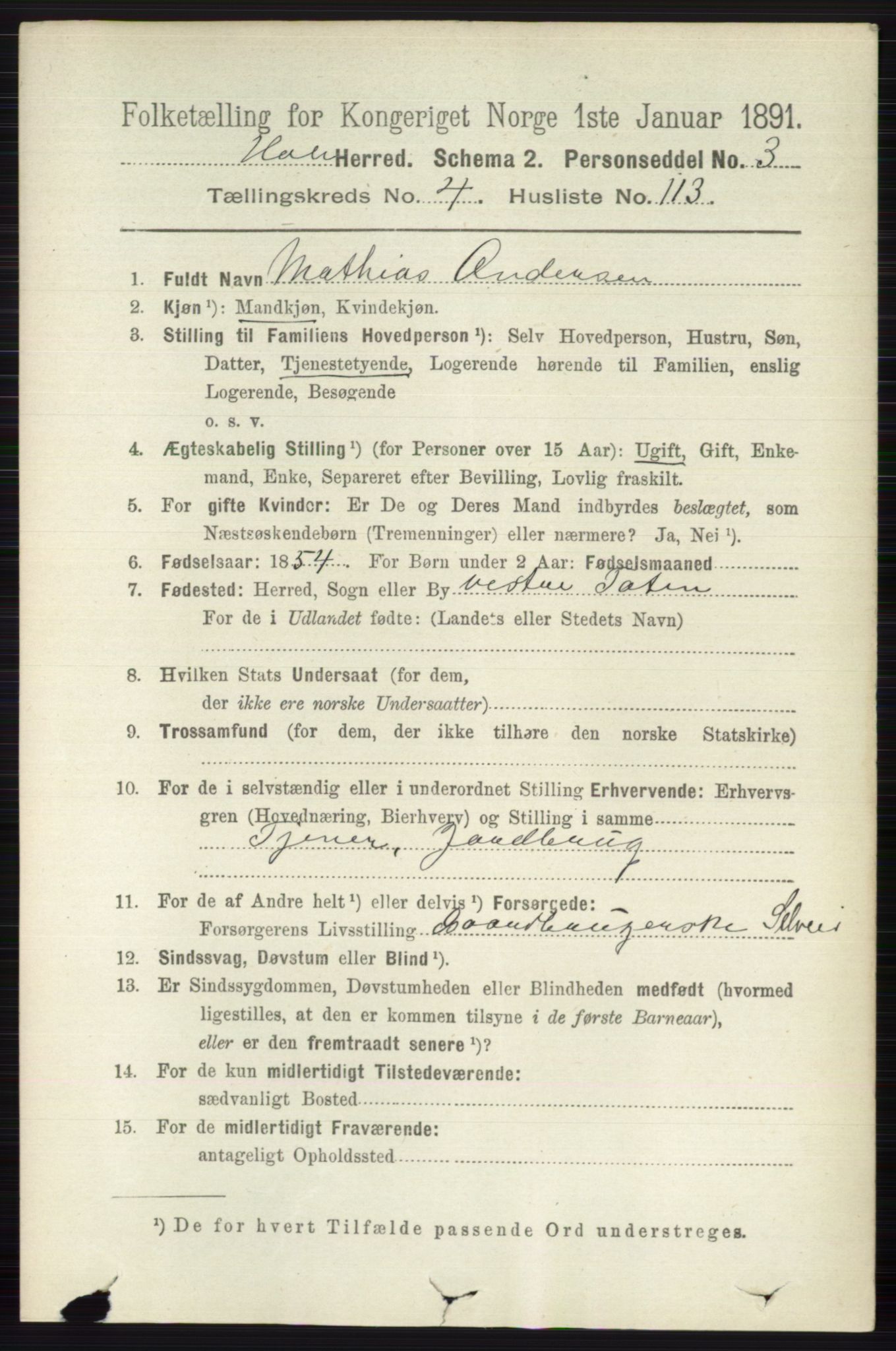 RA, 1891 census for 0612 Hole, 1891, p. 2437