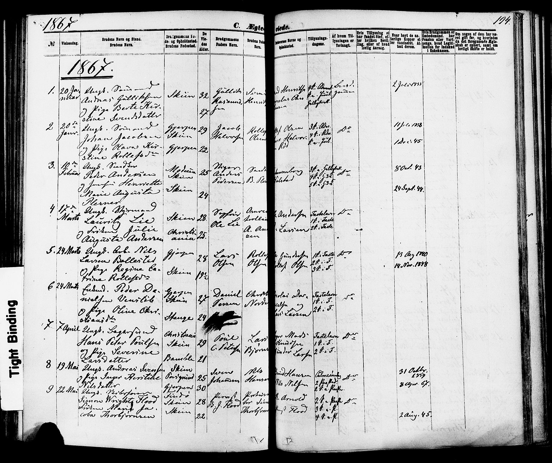 Skien kirkebøker, AV/SAKO-A-302/F/Fa/L0008: Parish register (official) no. 8, 1866-1877, p. 194