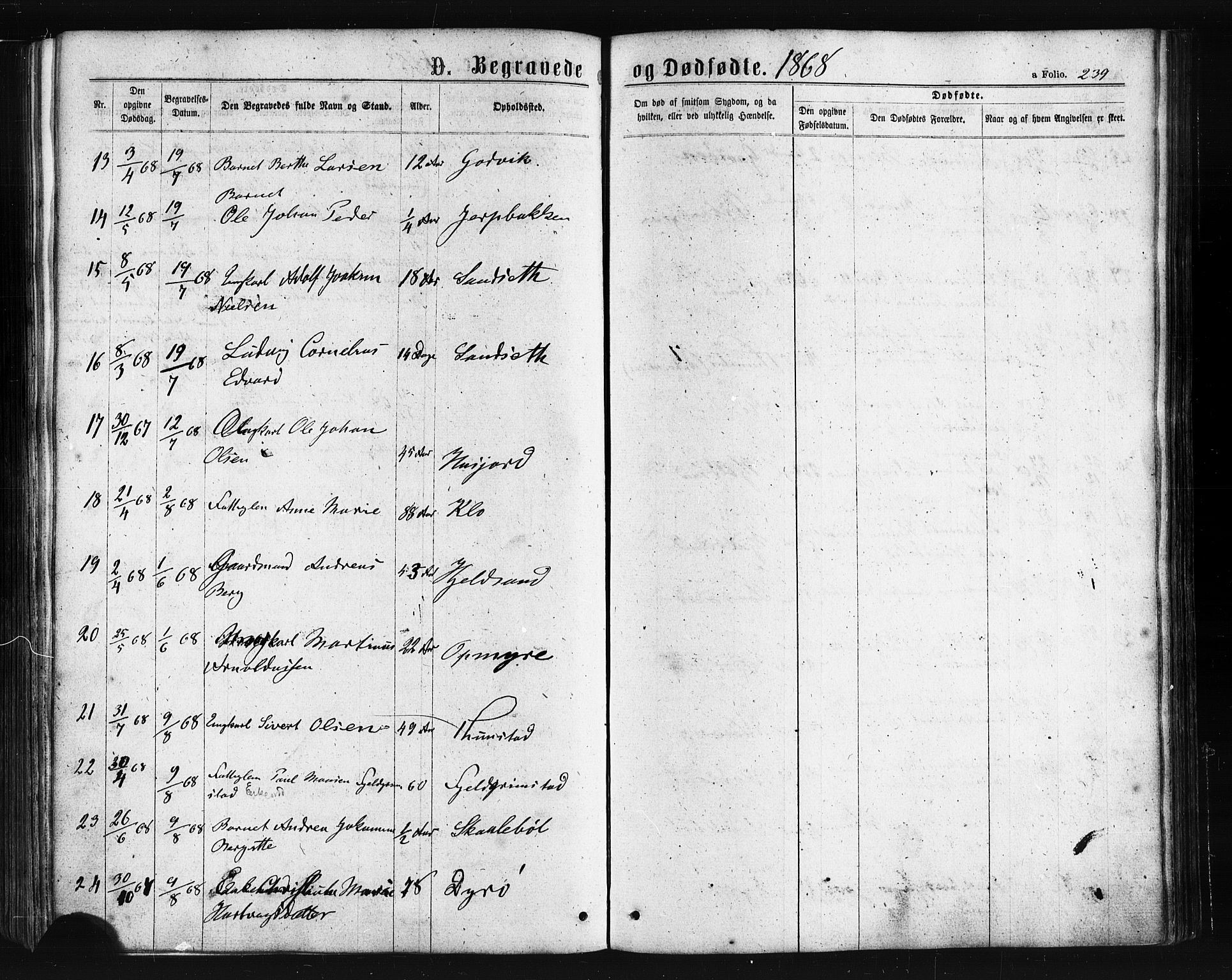 Ministerialprotokoller, klokkerbøker og fødselsregistre - Nordland, AV/SAT-A-1459/893/L1334: Parish register (official) no. 893A07, 1867-1877, p. 239