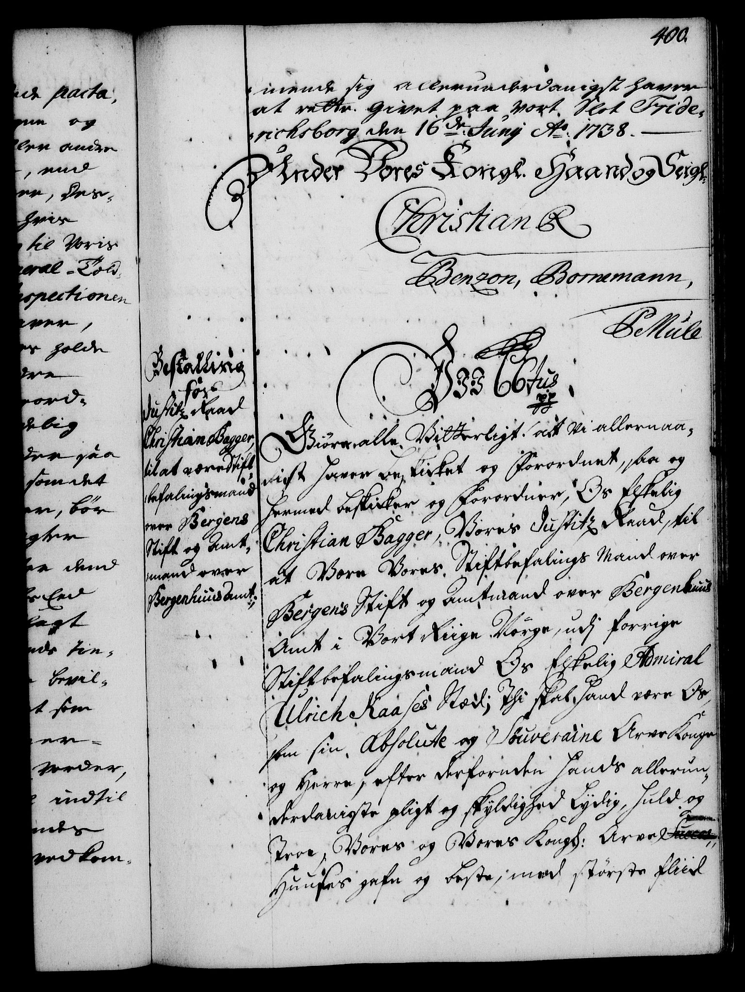 Rentekammeret, Kammerkanselliet, RA/EA-3111/G/Gg/Gge/L0002: Norsk bestallingsprotokoll med register (merket RK 53.26), 1730-1744, p. 400