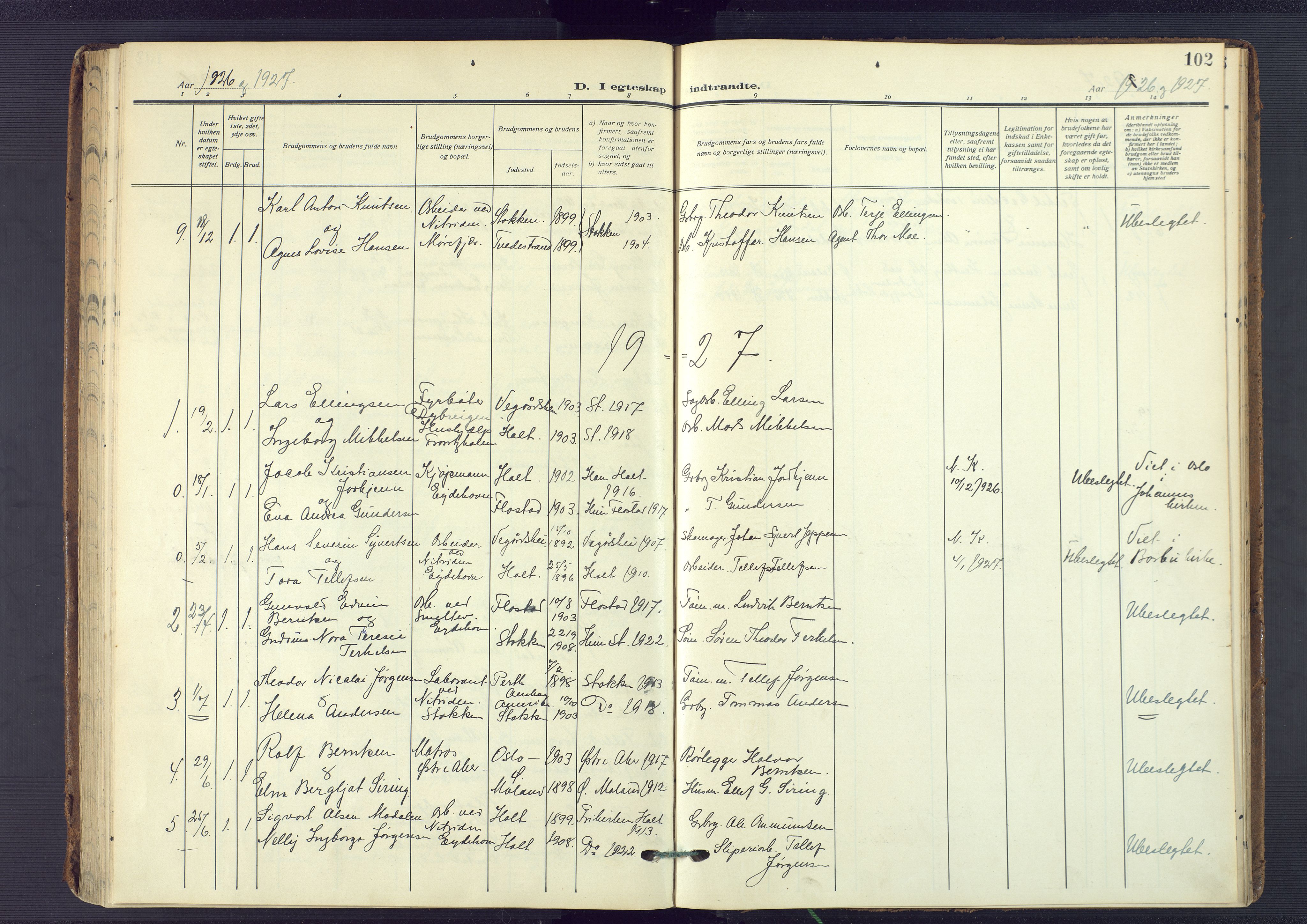 Austre Moland sokneprestkontor, SAK/1111-0001/F/Fa/Fab/L0003: Parish register (official) no. A 3, 1914-1927, p. 102