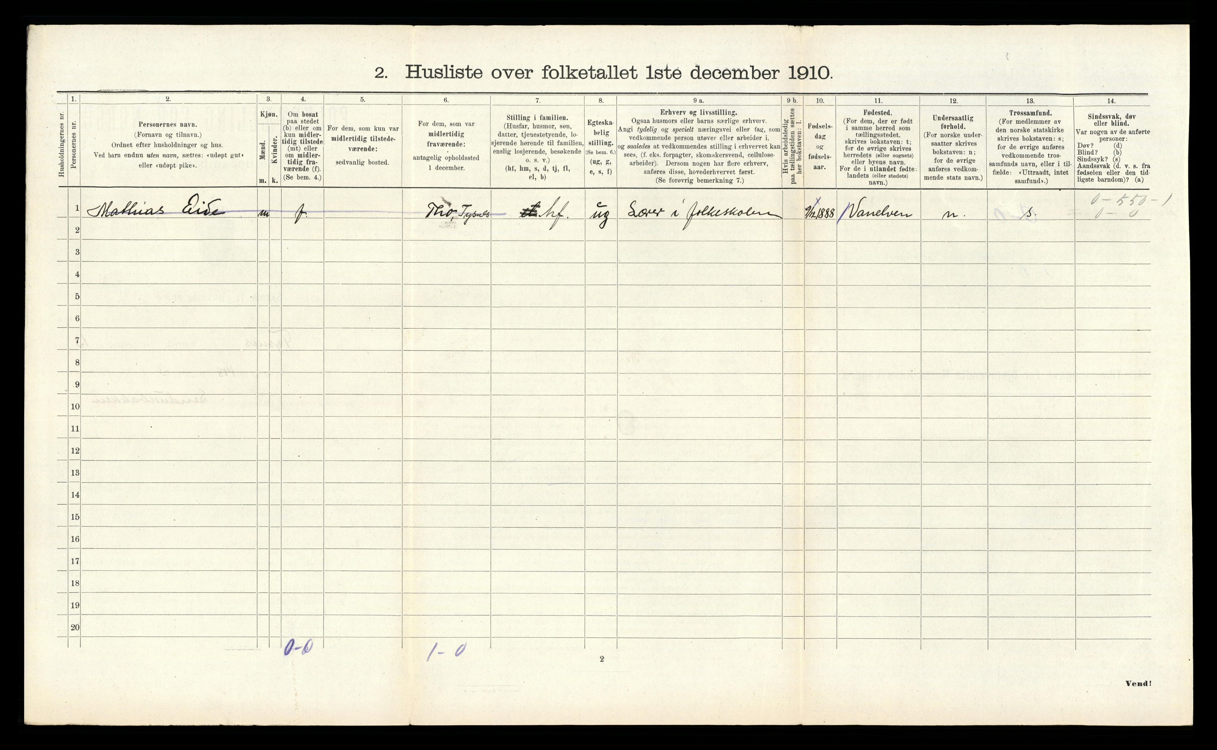 RA, 1910 census for Tysnes, 1910, p. 1535