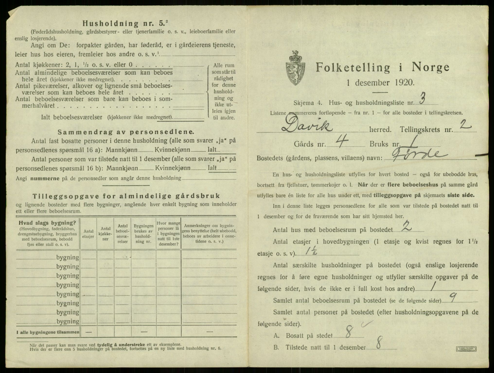 SAB, 1920 census for Davik, 1920, p. 78
