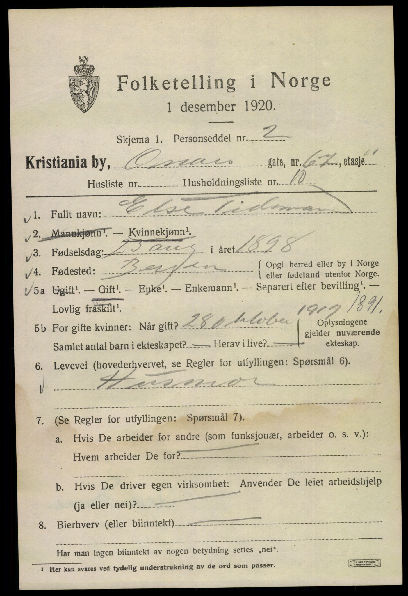 SAO, 1920 census for Kristiania, 1920, p. 438121