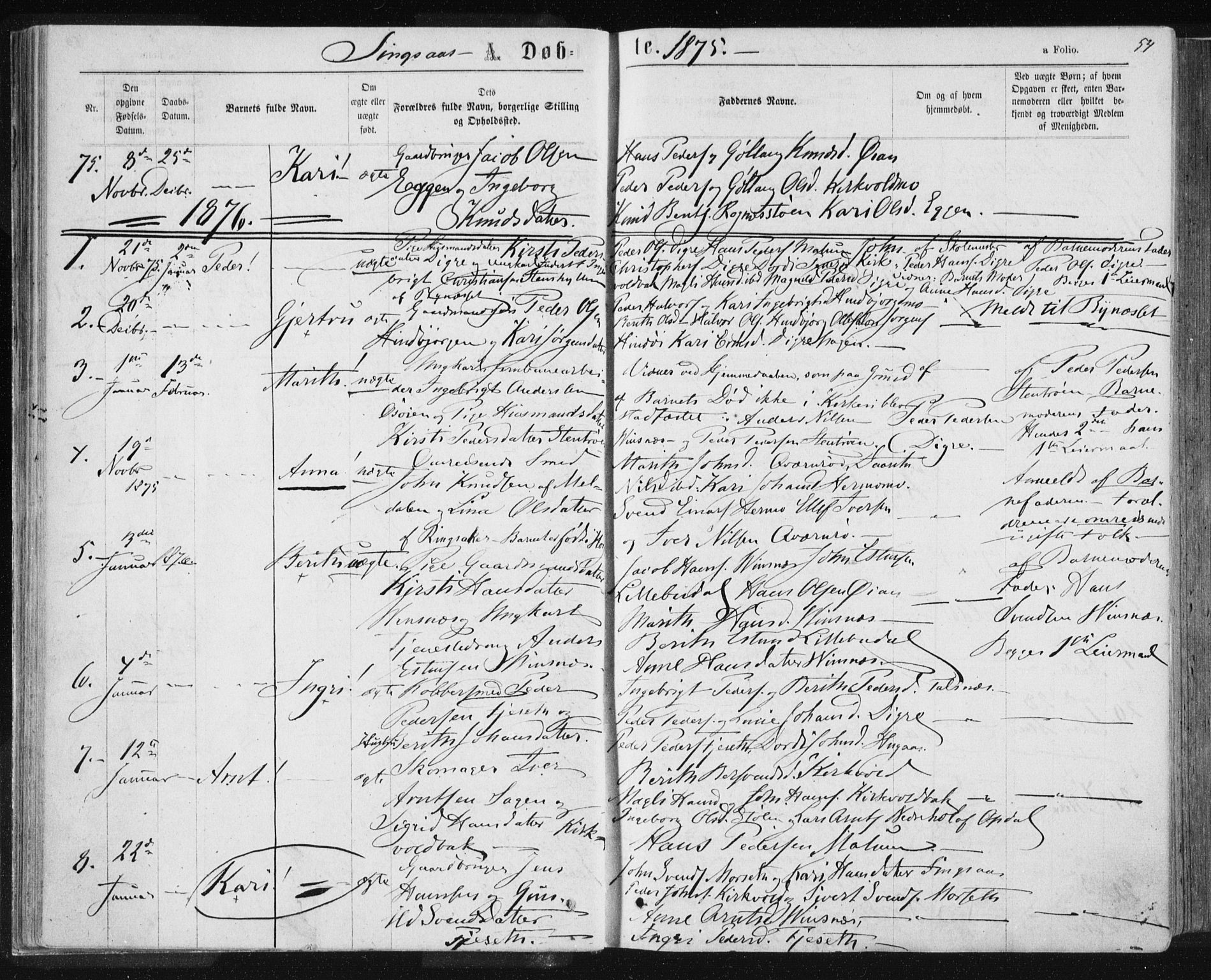 Ministerialprotokoller, klokkerbøker og fødselsregistre - Sør-Trøndelag, SAT/A-1456/685/L0970: Parish register (official) no. 685A08 /2, 1870-1878, p. 54