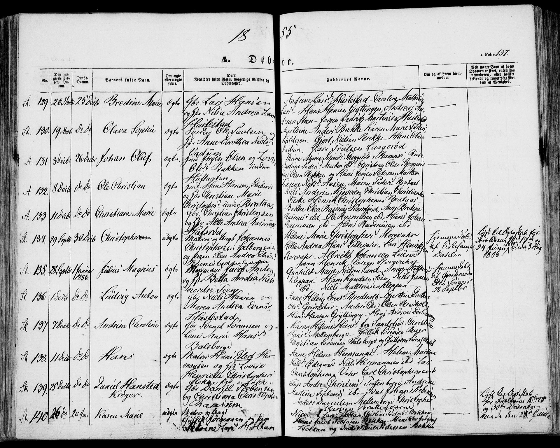 Stokke kirkebøker, AV/SAKO-A-320/F/Fa/L0007: Parish register (official) no. I 7, 1844-1857, p. 137