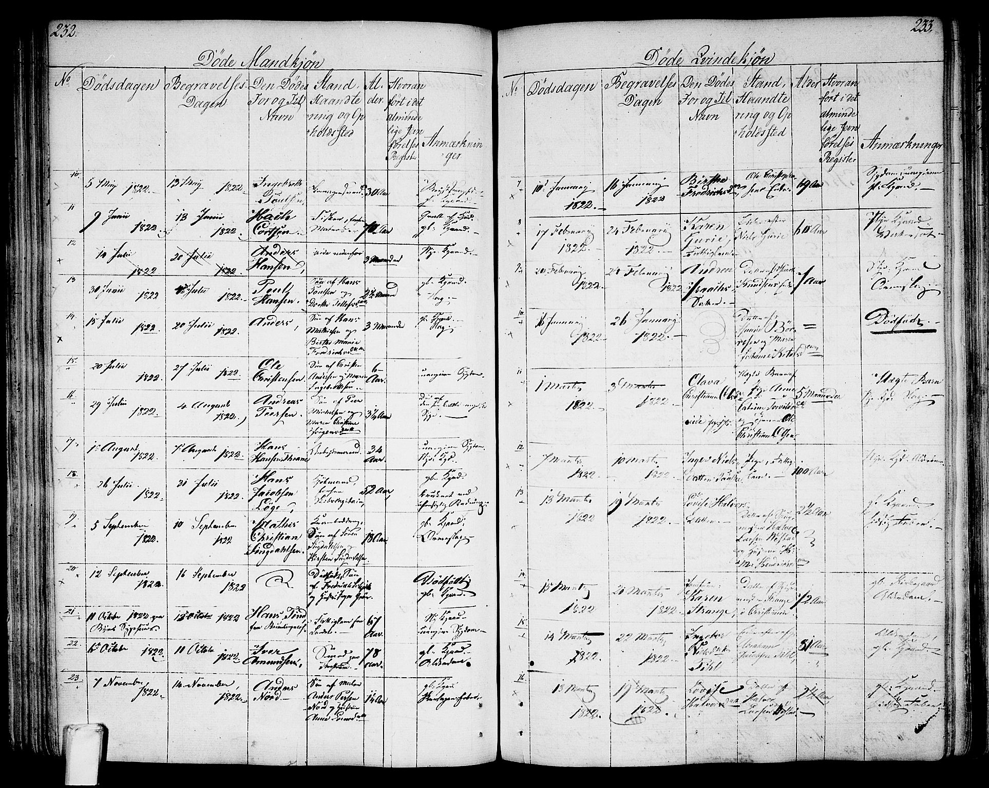 Larvik kirkebøker, SAKO/A-352/G/Ga/L0002: Parish register (copy) no. I 2, 1807-1830, p. 232-233