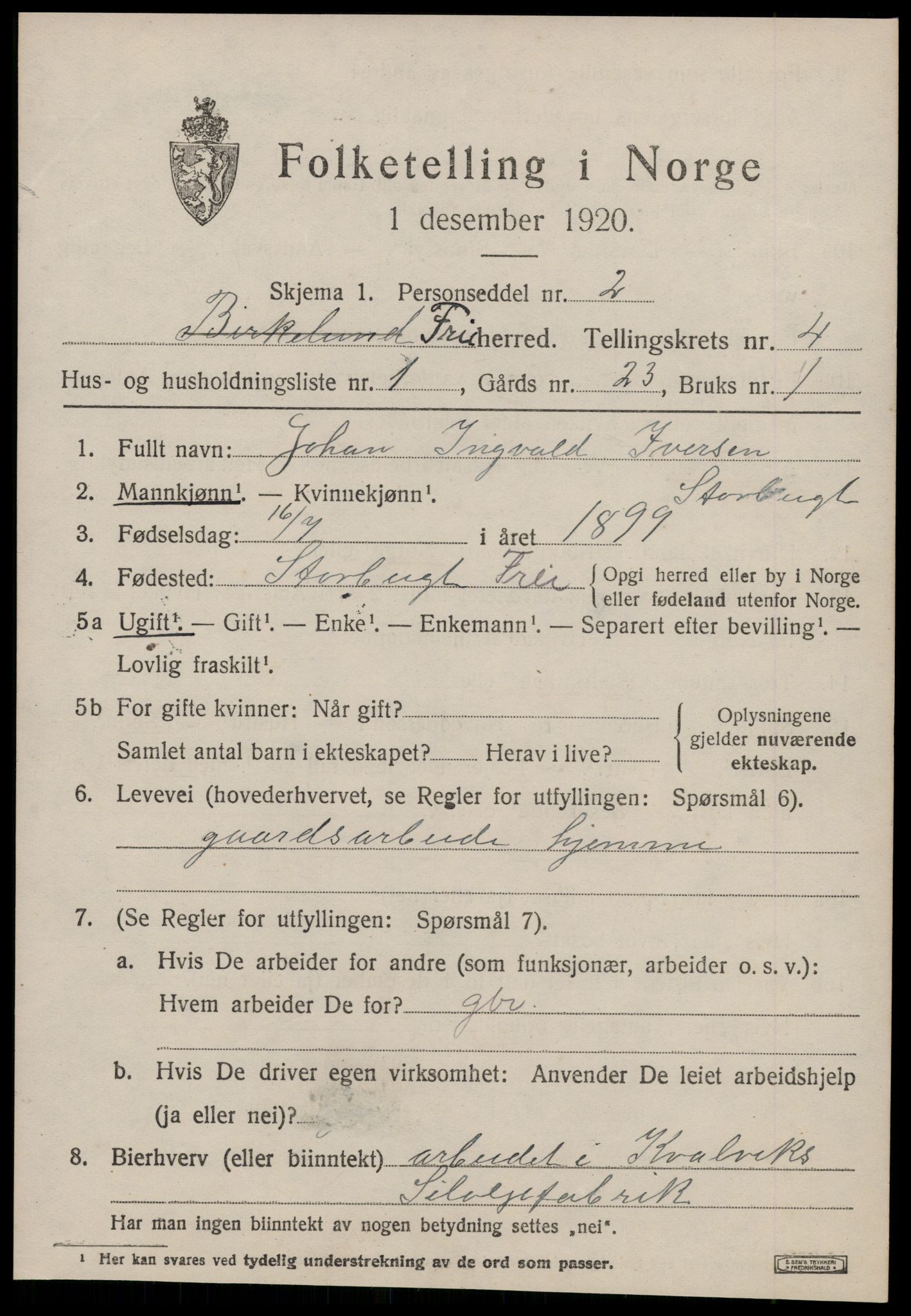 SAT, 1920 census for Frei, 1920, p. 2073