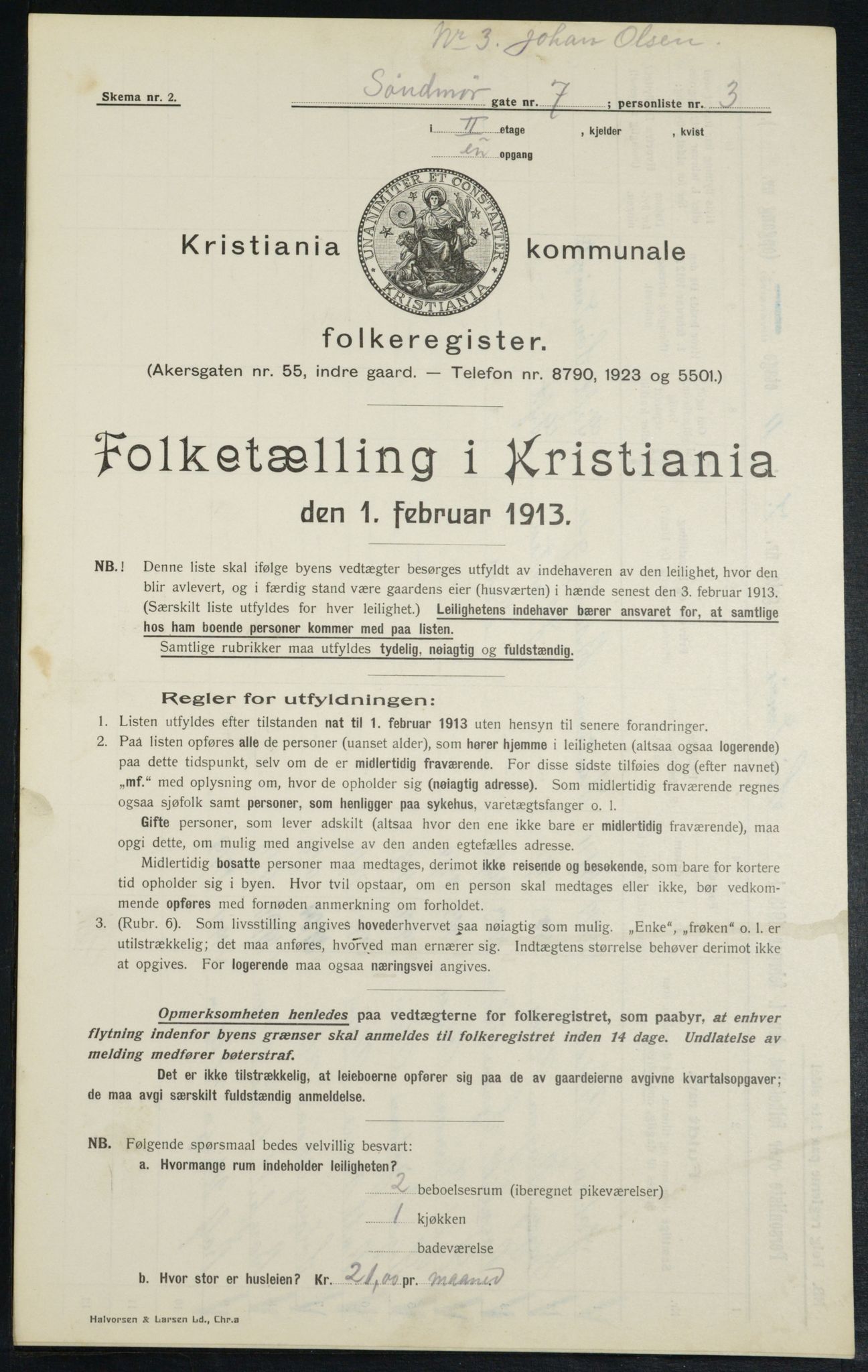 OBA, Municipal Census 1913 for Kristiania, 1913, p. 104835