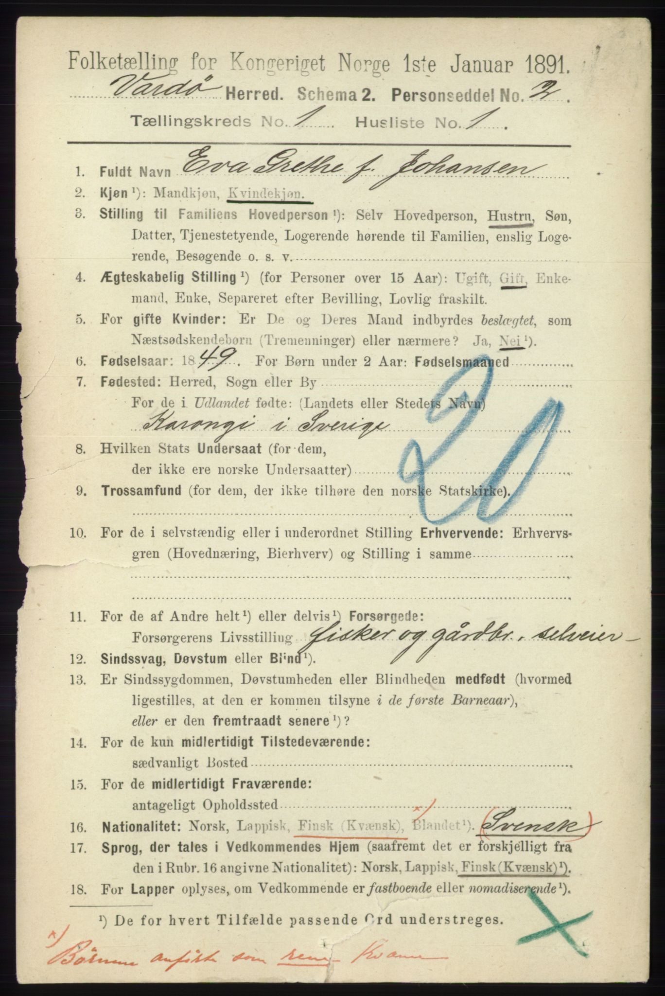 RA, 1891 census for 2028 Vardø, 1891, p. 45