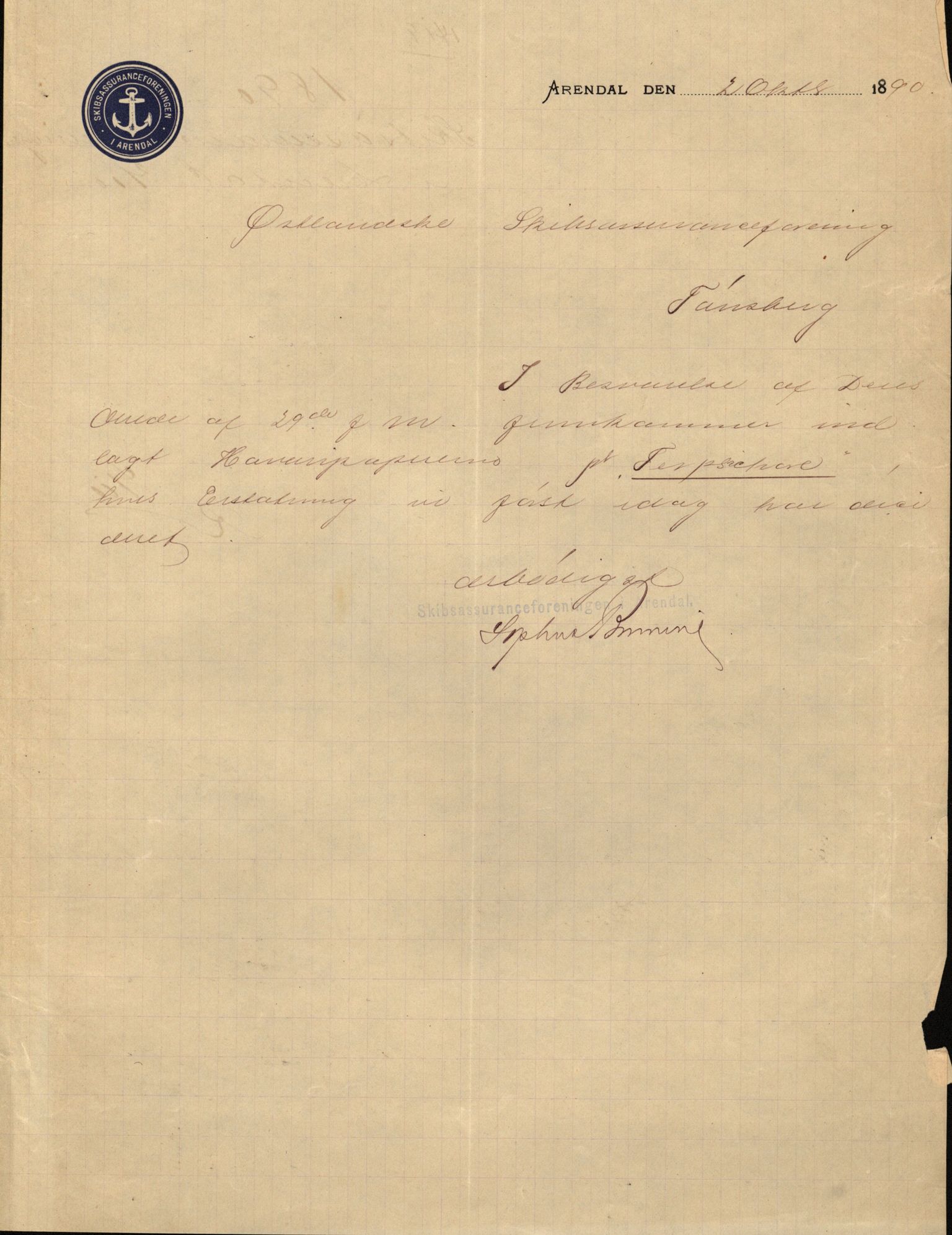 Pa 63 - Østlandske skibsassuranceforening, VEMU/A-1079/G/Ga/L0024/0002: Havaridokumenter / Terpsichore, Roecliff, Rolfsøen, Skjold, Sirius, 1889, p. 3