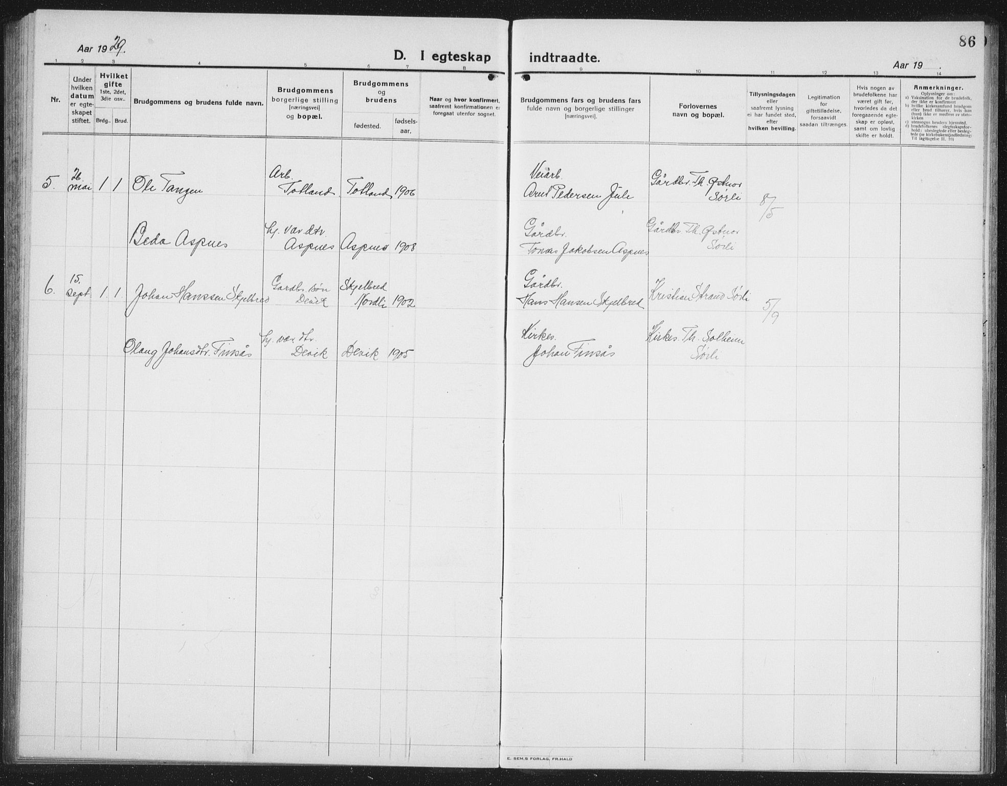 Ministerialprotokoller, klokkerbøker og fødselsregistre - Nord-Trøndelag, SAT/A-1458/757/L0507: Parish register (copy) no. 757C02, 1923-1939, p. 86