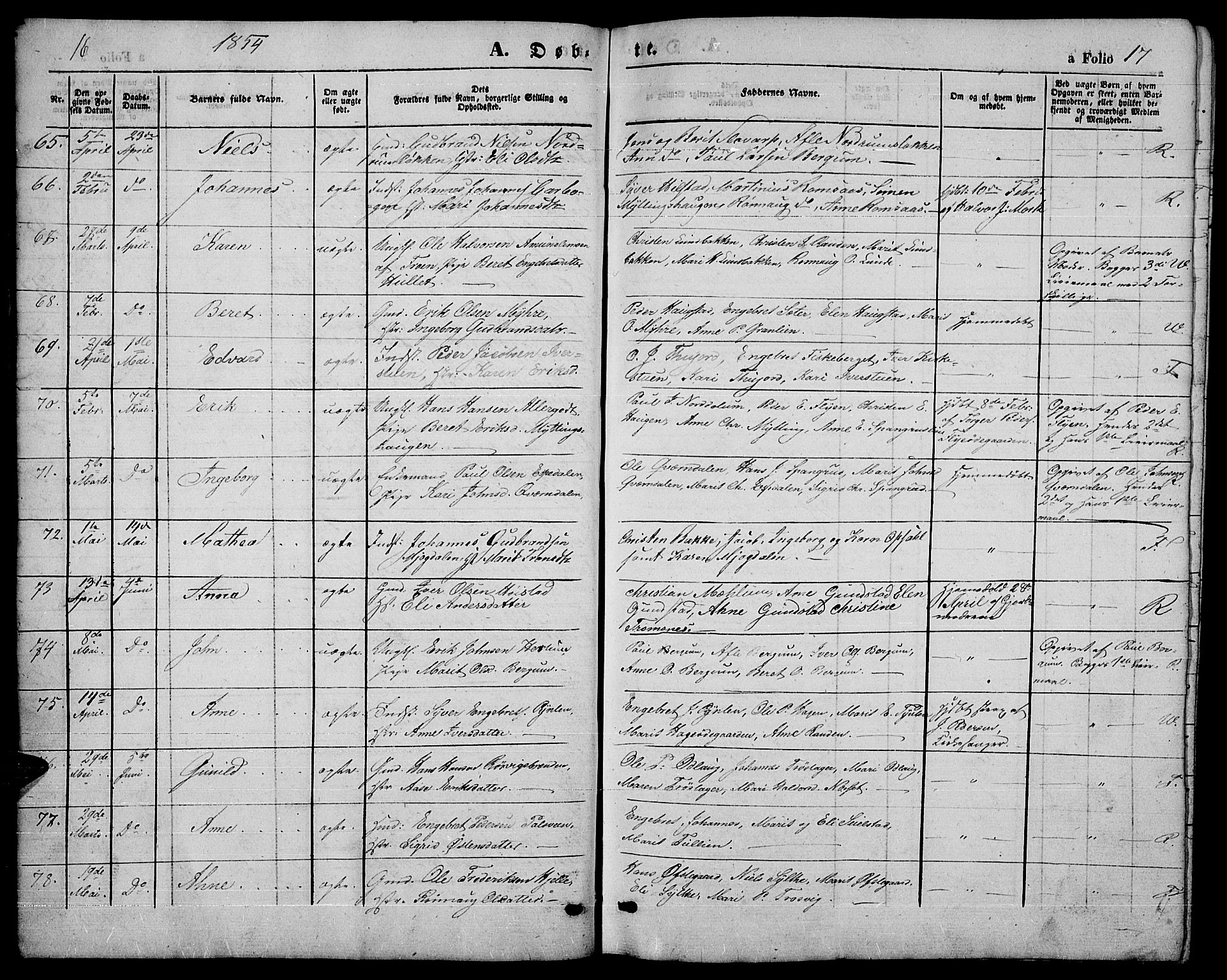 Ringebu prestekontor, AV/SAH-PREST-082/H/Ha/Hab/L0003: Parish register (copy) no. 3, 1854-1866, p. 16-17