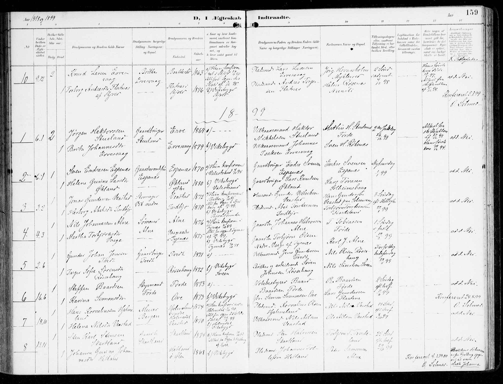 Sveio Sokneprestembete, SAB/A-78501/H/Haa: Parish register (official) no. D 2, 1894-1916, p. 159