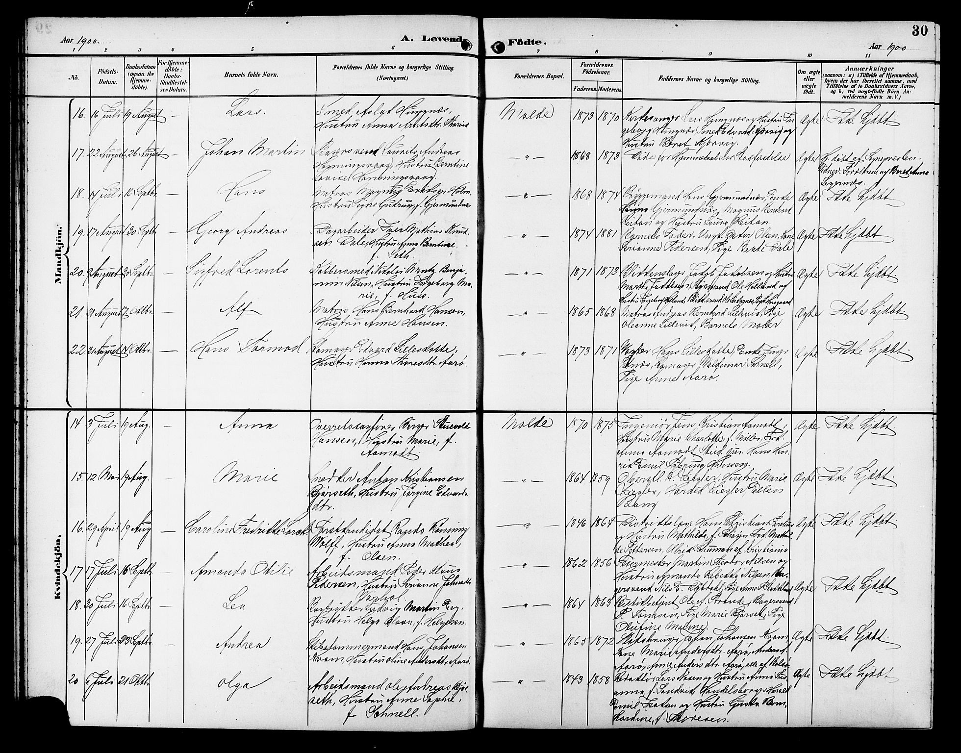 Ministerialprotokoller, klokkerbøker og fødselsregistre - Møre og Romsdal, AV/SAT-A-1454/558/L0702: Parish register (copy) no. 558C03, 1894-1915, p. 30