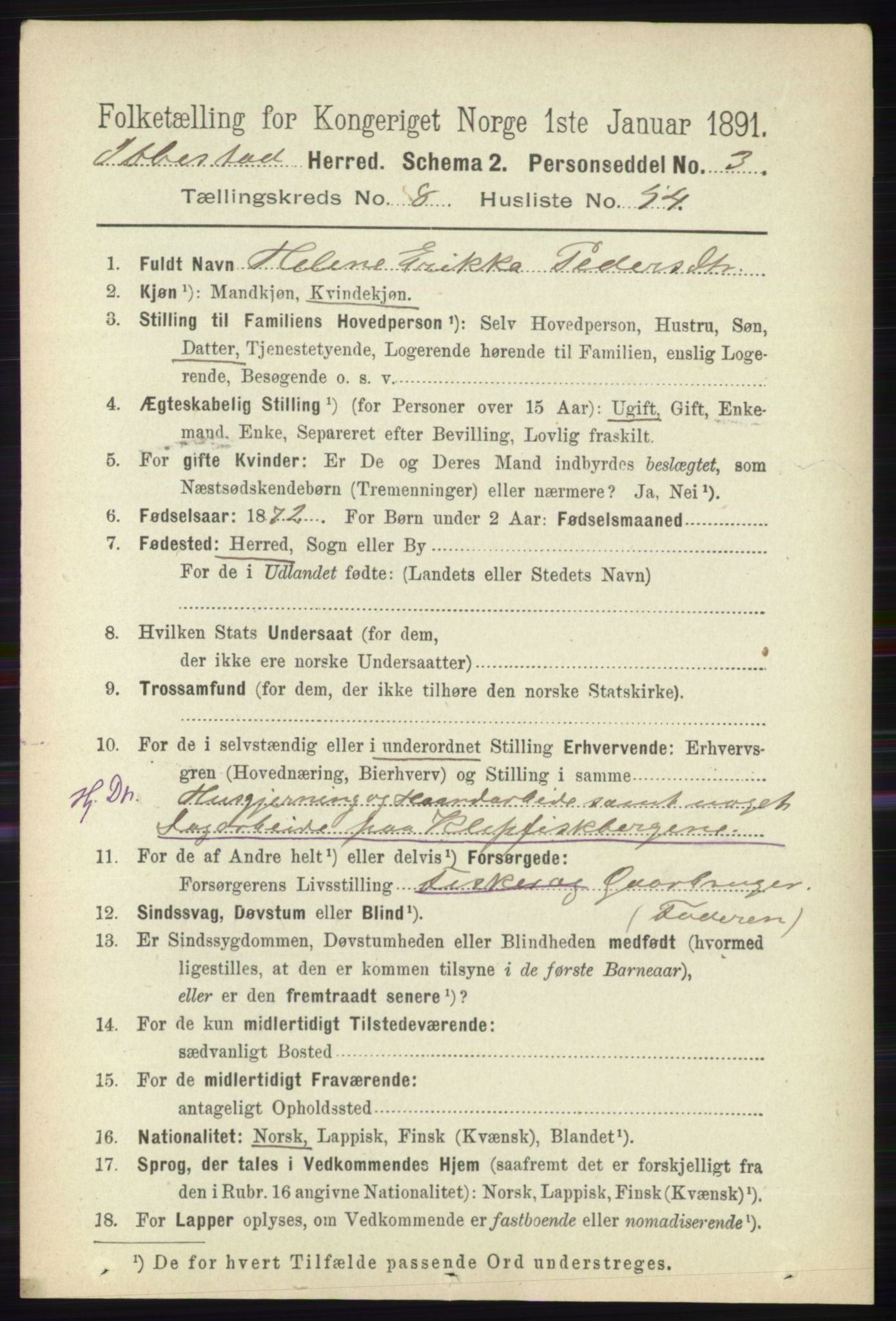 RA, 1891 census for 1917 Ibestad, 1891, p. 5542