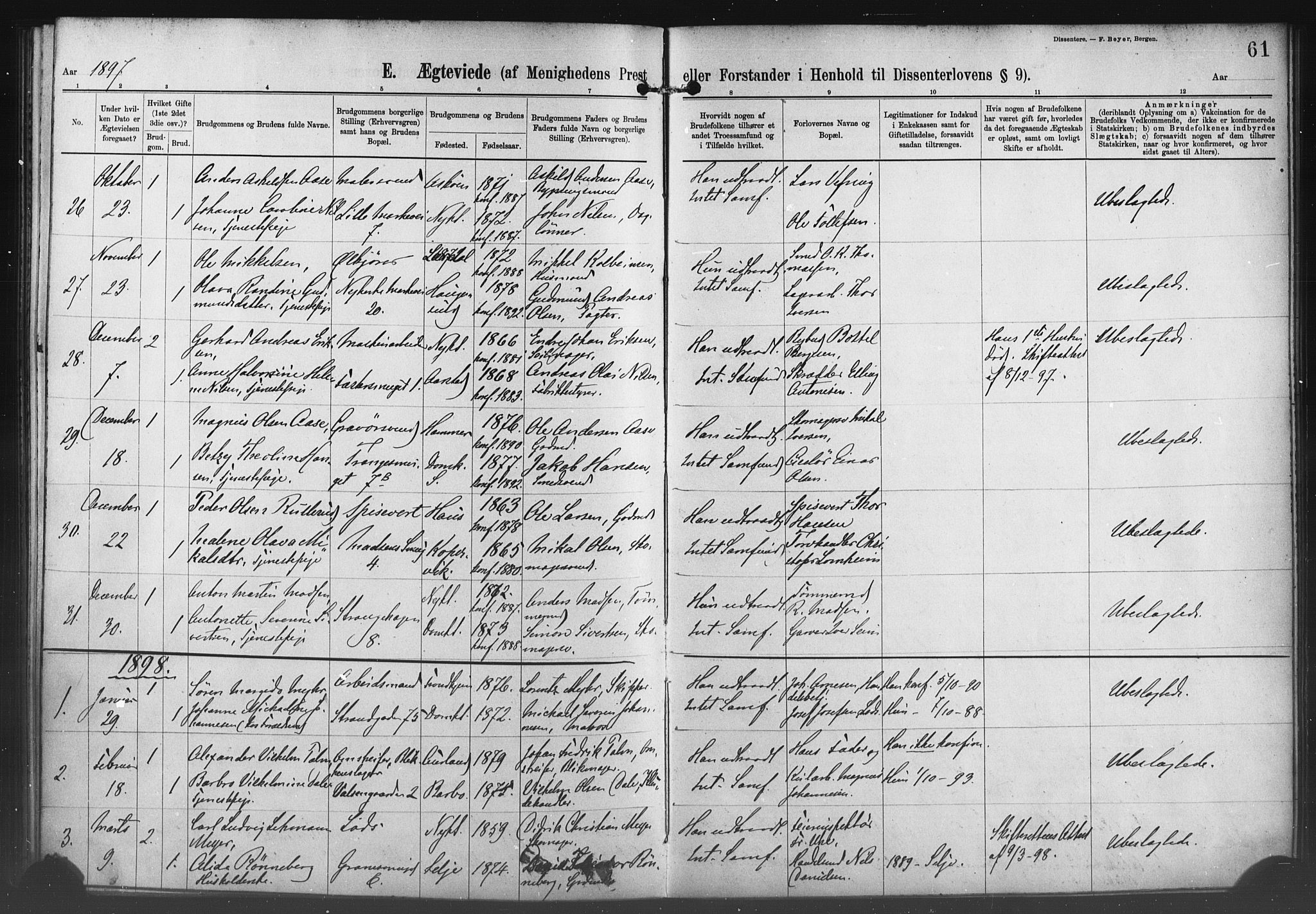 Nykirken Sokneprestembete, SAB/A-77101/H/Haa/L0054: Parish register (official) no. H 3, 1897-1943, p. 61