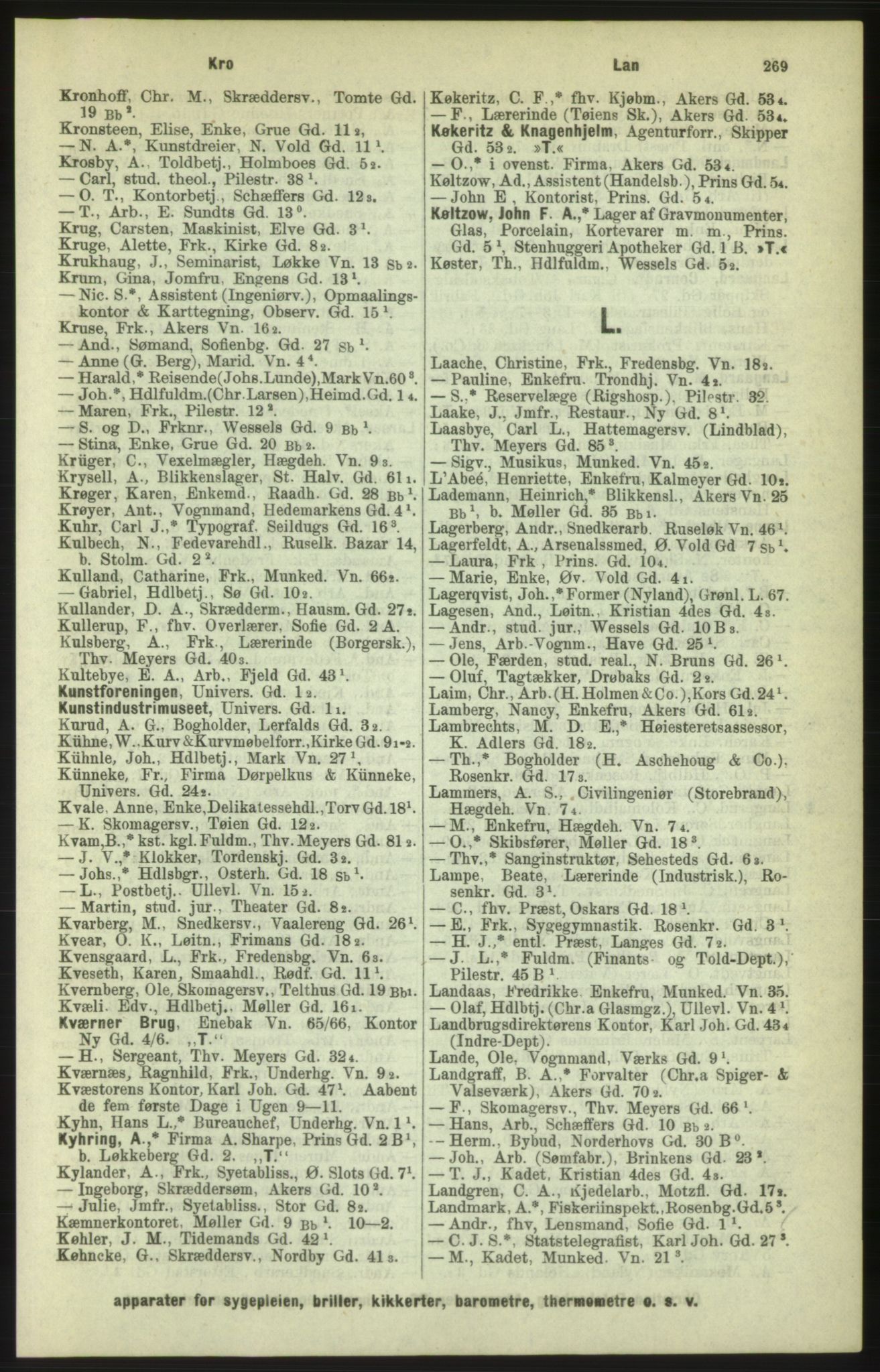 Kristiania/Oslo adressebok, PUBL/-, 1886, p. 269