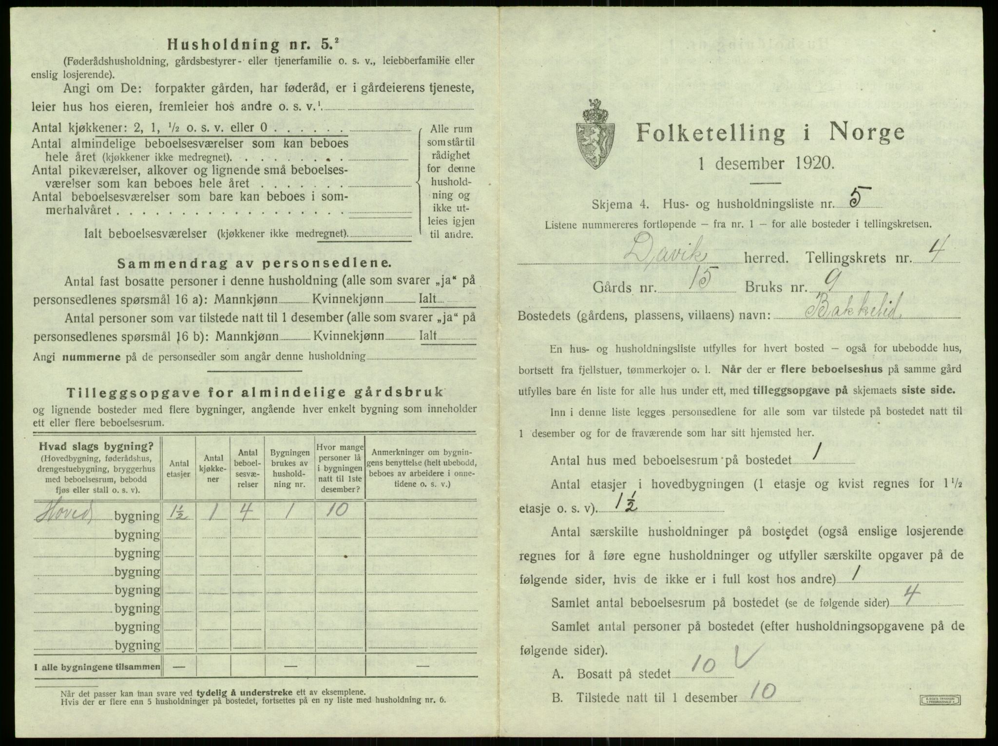 SAB, 1920 census for Davik, 1920, p. 207