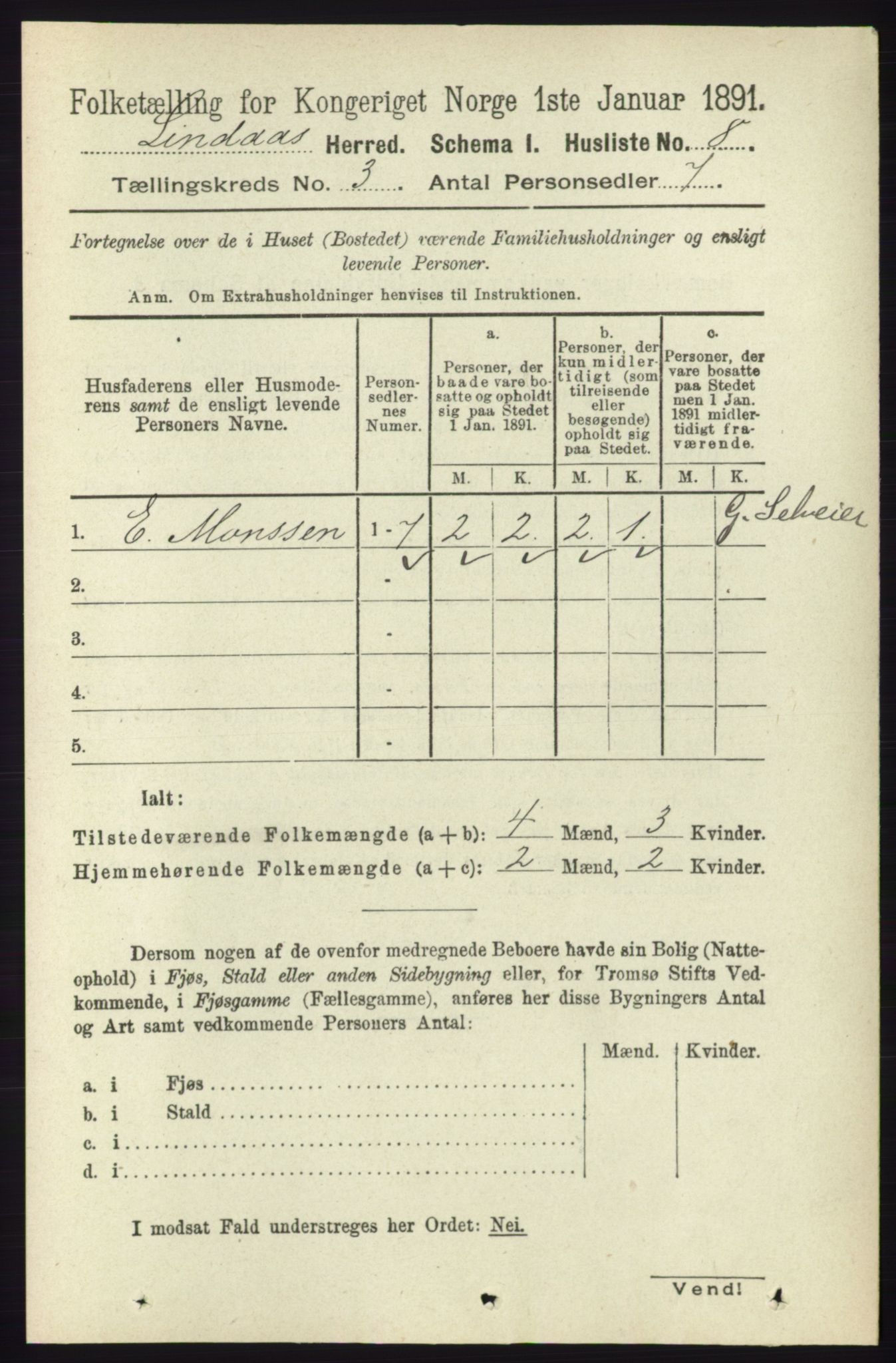 RA, 1891 census for 1263 Lindås, 1891, p. 764